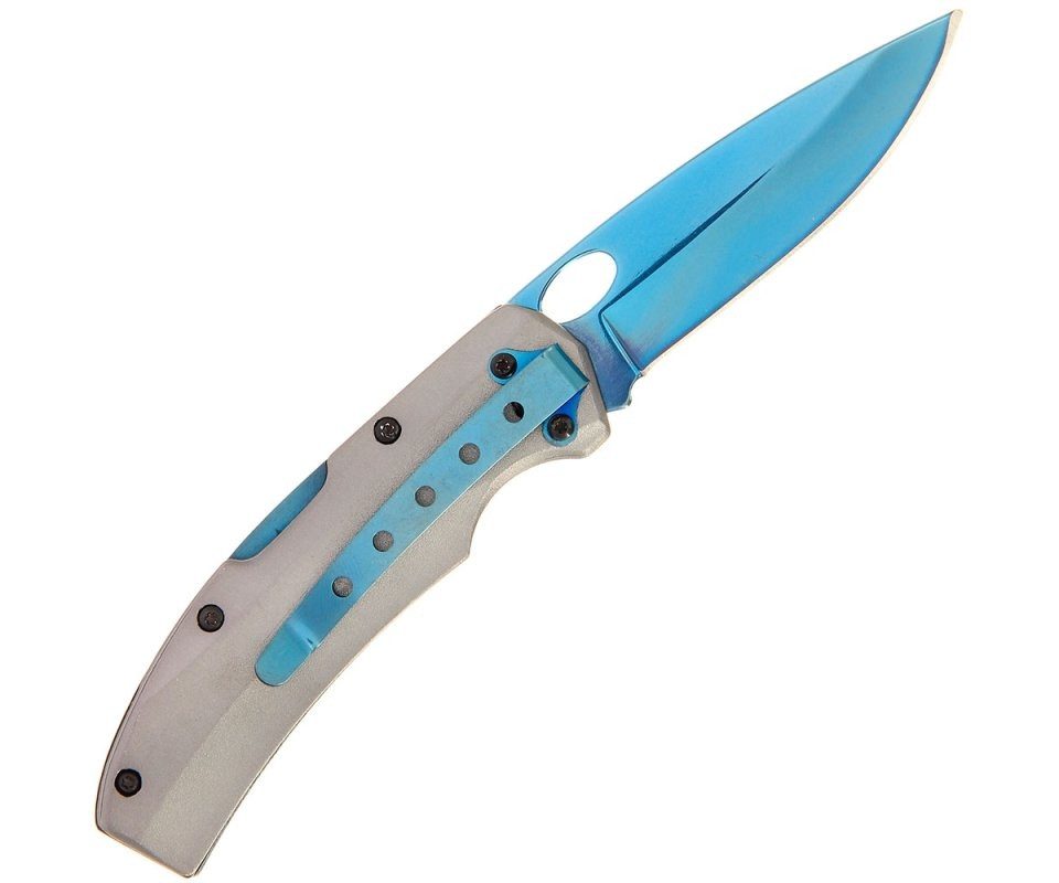 Golan Taschenmesser Golan Aluminium Einhandmesser, 10cm, Klinge blau eloxiert, Griff silbe, (1 St), blaue Oberfläche und Hosenclip