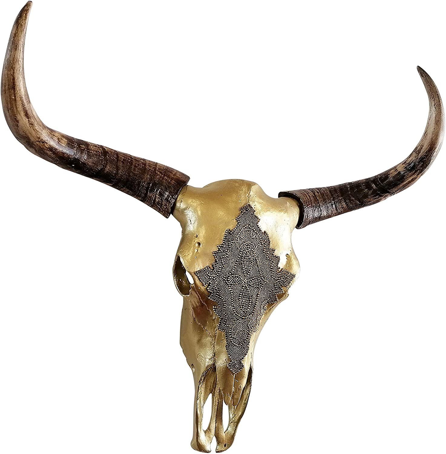 MichaelNoll Wanddekoobjekt Stierkopf Bullenschädel Polyresin Riesig Gold - Wanddeko - XXL 73 cm
