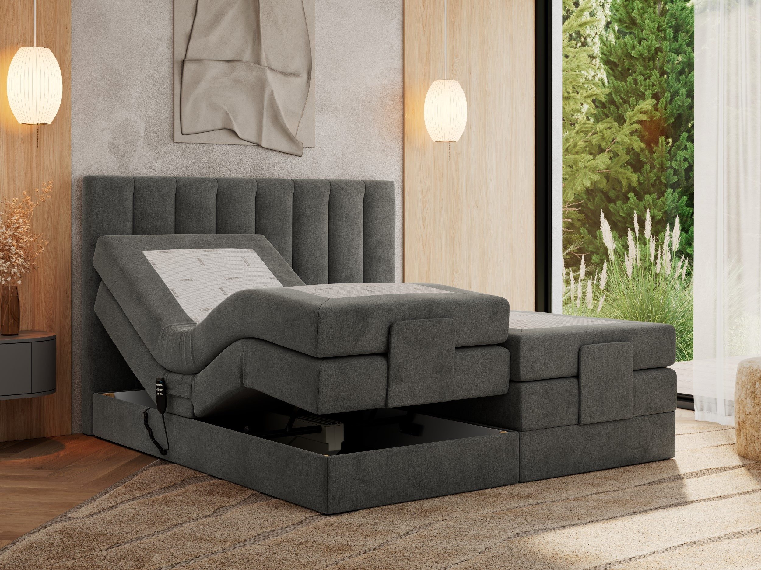 MKS MÖBEL Boxspringbett COMFORTO (Set, Packung, Multipocket-Matratzen, T30-Schaum, Toppper), Doppelbett mit Elektrisch verstellbare, zwei Bettkasten