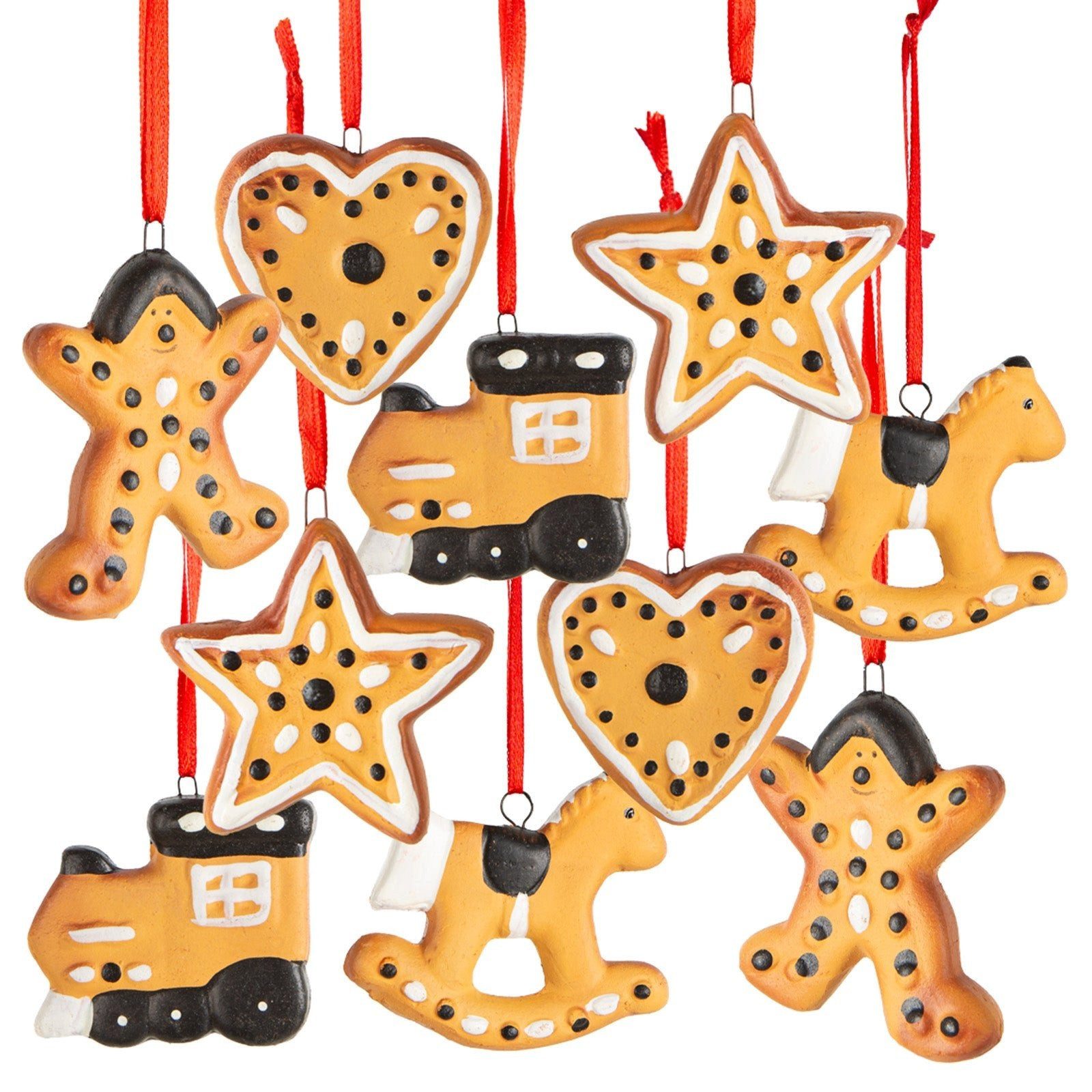 Logbuch-Verlag Baumbehang 10 Lebkuchen Deko Anhänger aus Ton - Weihnachtsanhänger braun 5 cm