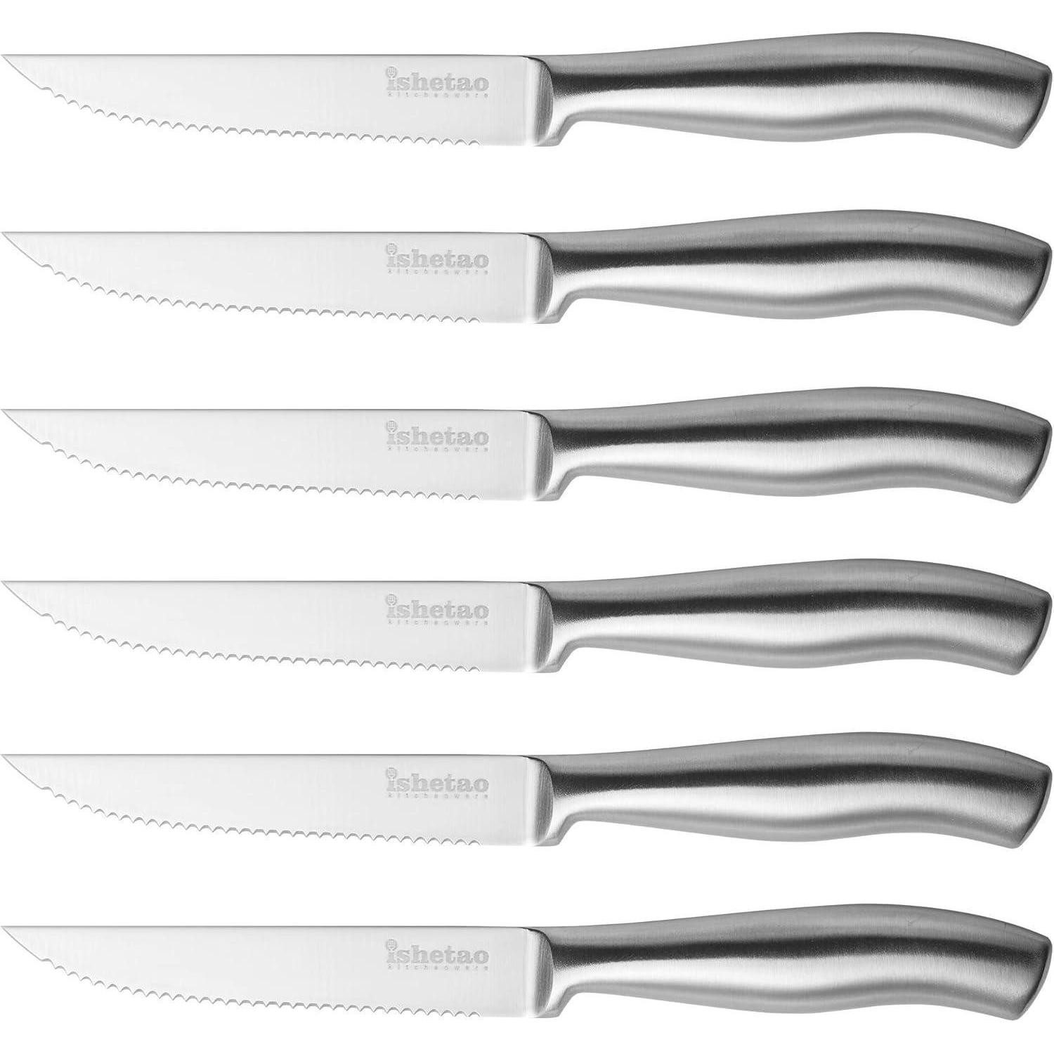 LuxusKollektion Steakmesser Steakmesser Set 6-teilig Edelstahl Wellenschliff spülmaschinengeeignet
