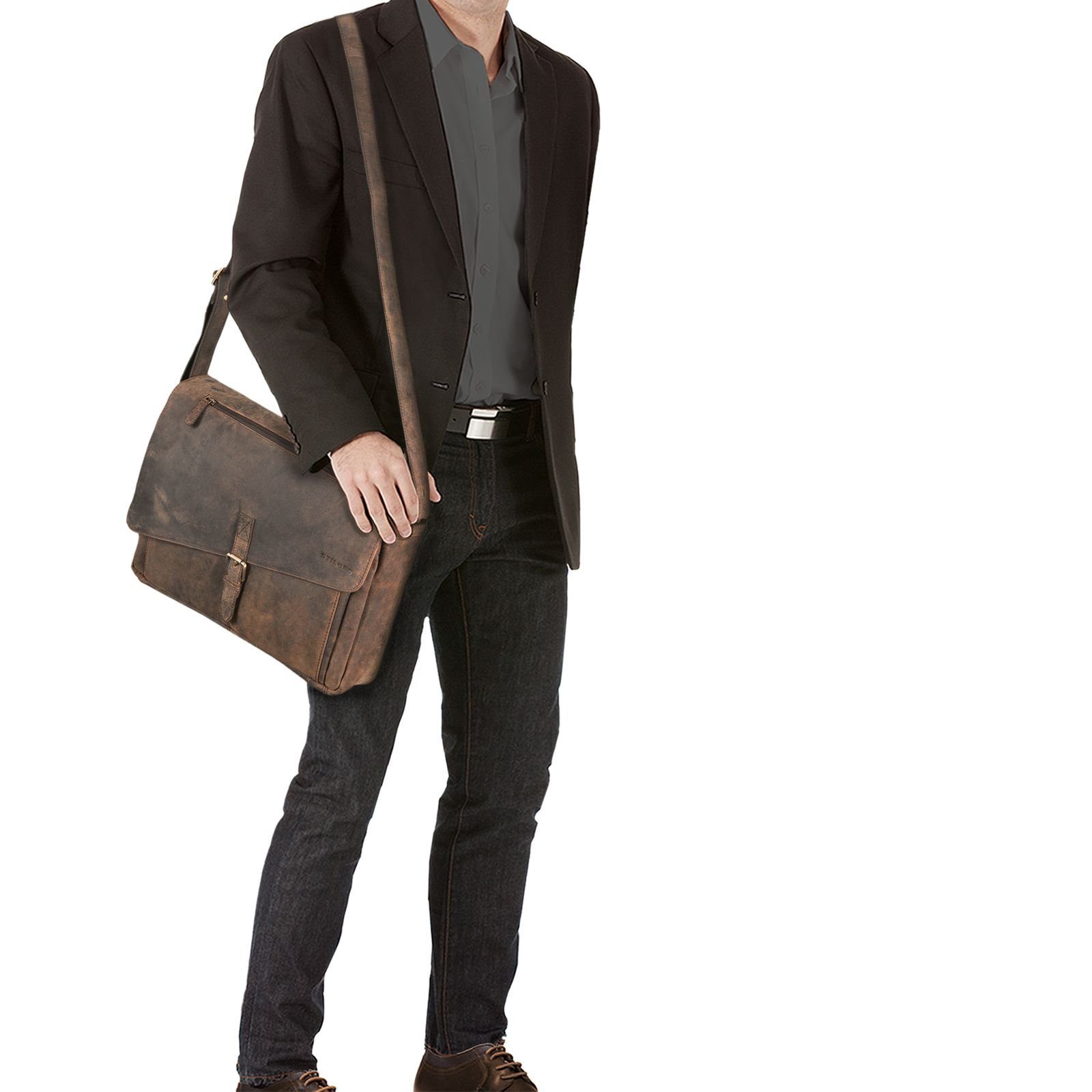STILORD Laptoptasche "Merlin" Vintage Leder Umhängetasche