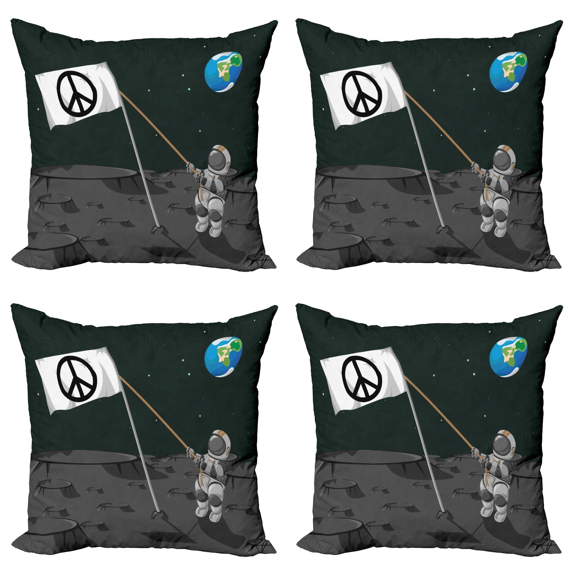 Kissenbezüge Modern Accent Doppelseitiger Digitaldruck, Abakuhaus (4 Stück), Abenteuer Astronaut Festlegen eines Flag