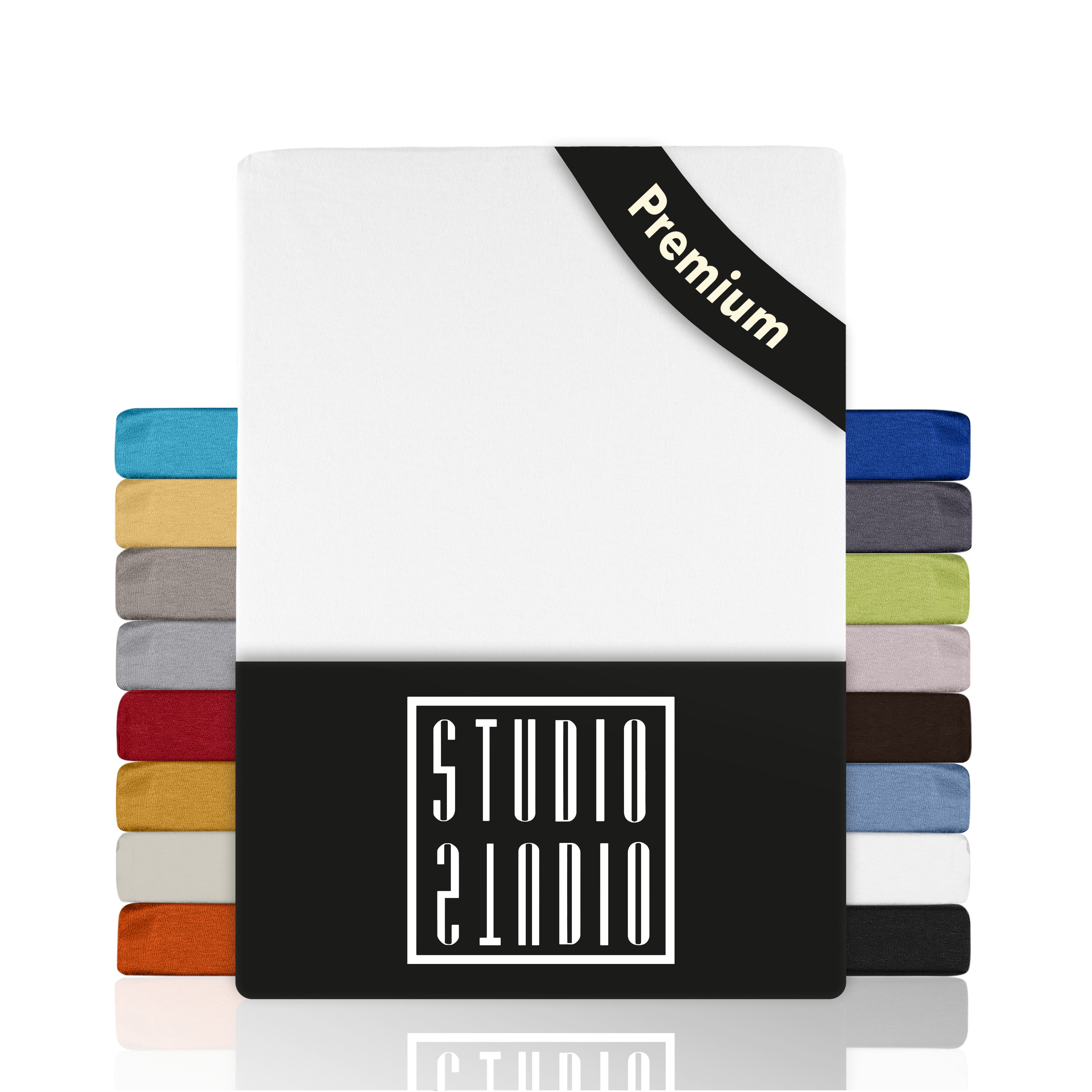 STUDIO Spannbettlaken STUDIO Premium Spannbettlaken 90x200 – 100x220 cm, Jersey, Gummizug: rundum, (1 Stück), 90x200 - 100x220cm Bettlaken Spannbetttuch bis 35cm Höhe Weiß