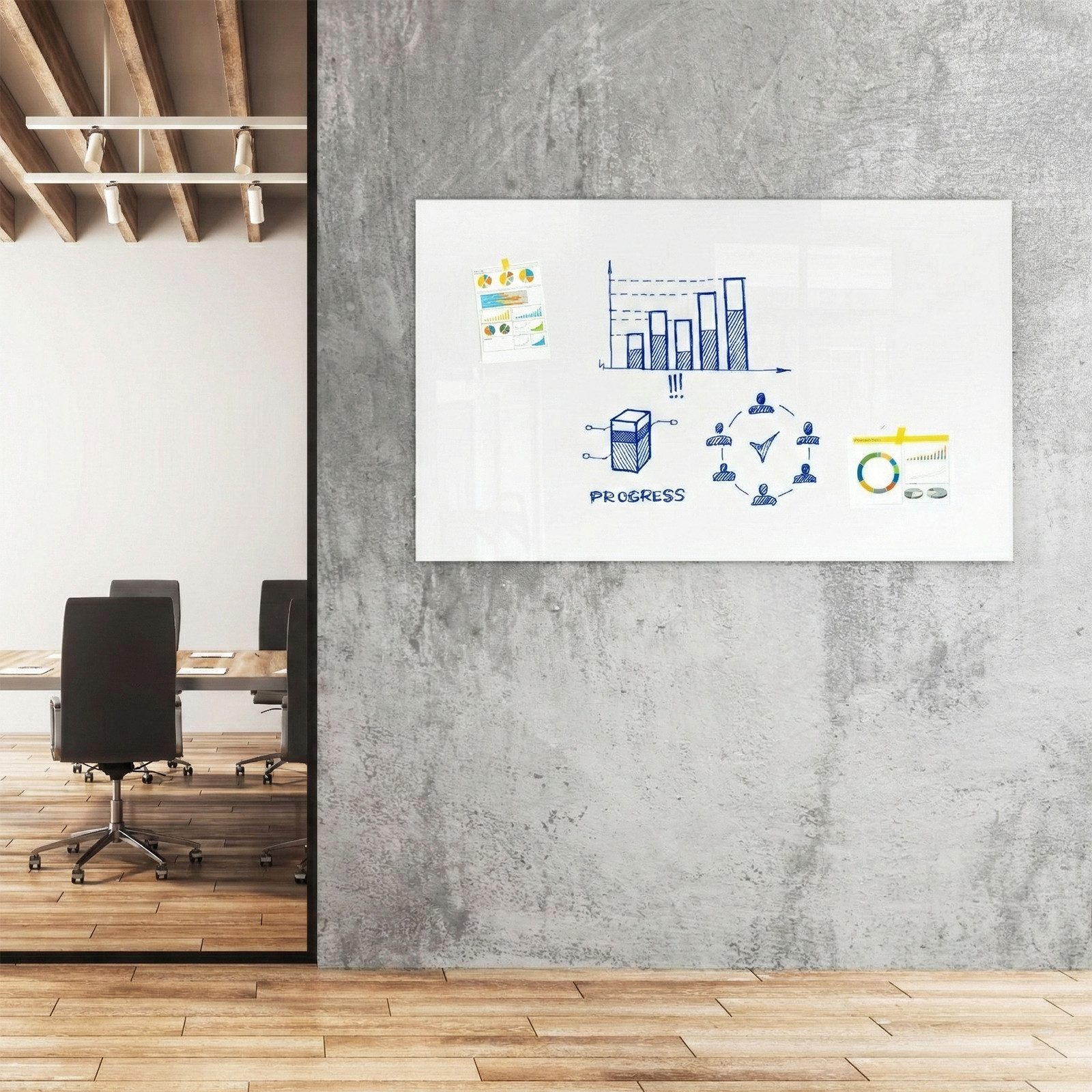 Master of Boards Magnettafel Glas-Whiteboard Pearlwhite, Glasmagnettafel in 9 Größen, Whiteboard, (für Büro & Zuhause), Sicherheitsglas rahmenlos, magnethaftend, unsichtbare Aufhängung