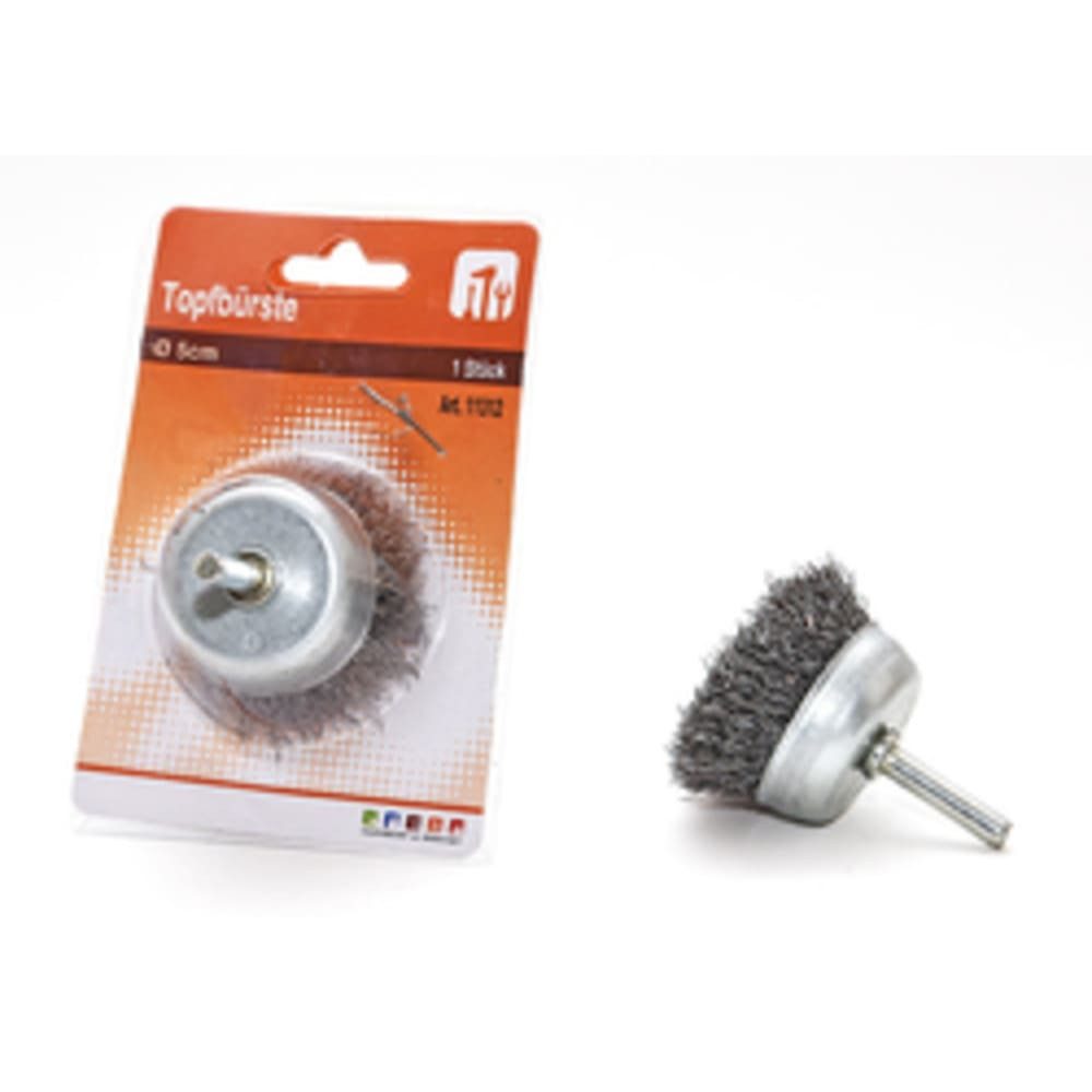 HundB Drahtbürste Topfbürste, Ø 5 cm, Aufsatz f. Bohrmaschine (entrosten, abschleifen), (Einzelartikel, 1-tlg., Einzelartikel), Bürstenaufsatz Schleifbürste Entrostungsbürste Bohrmaschinenbürste