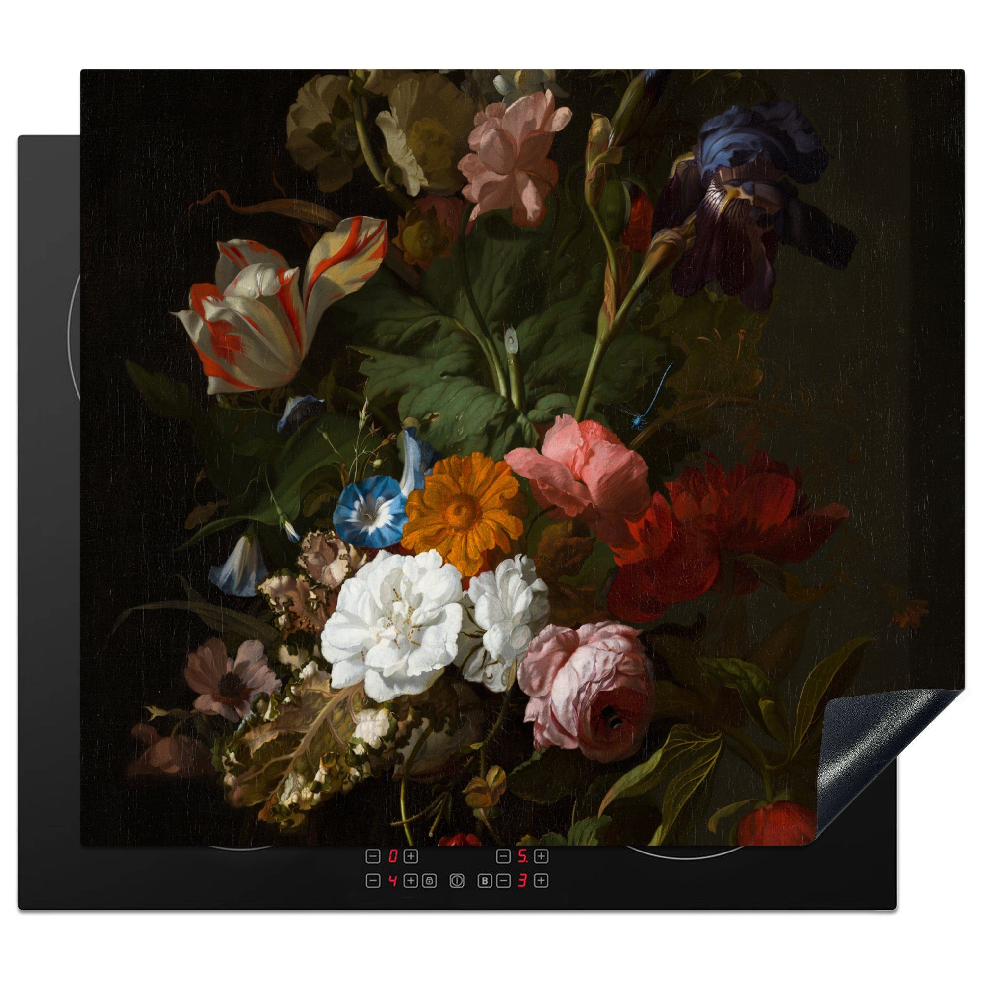 MuchoWow Herdblende-/Abdeckplatte Vase mit Blumen - Gemälde von Rachel Ruysch, Vinyl, (1 tlg), 59x52 cm, Ceranfeldabdeckung für die küche, Induktionsmatte