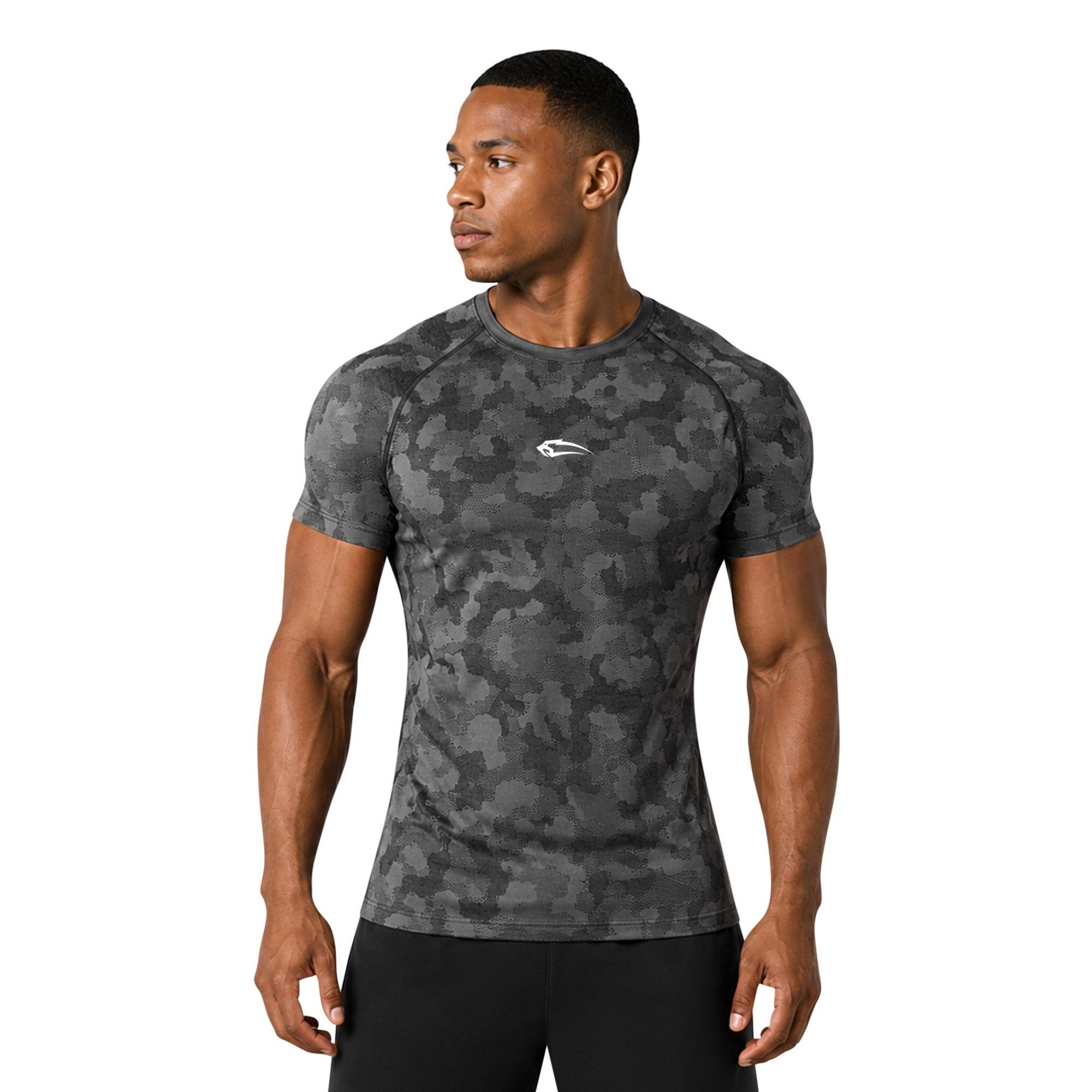 Smilodox T-Shirt Varek Herren, Compressionshirt, Shaped Fit, Camouflage, Gymwear Compression Fit, Seamless, atmungsaktiv, Body Mapping, Stretch