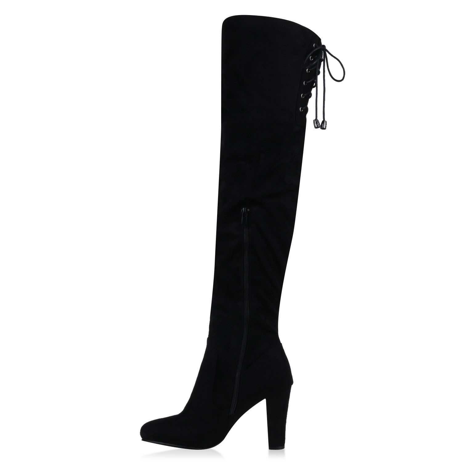 VAN HILL 811288 Overkneestiefel Modische Damen Stiefel Overknees Schleifen Perlen Absatz