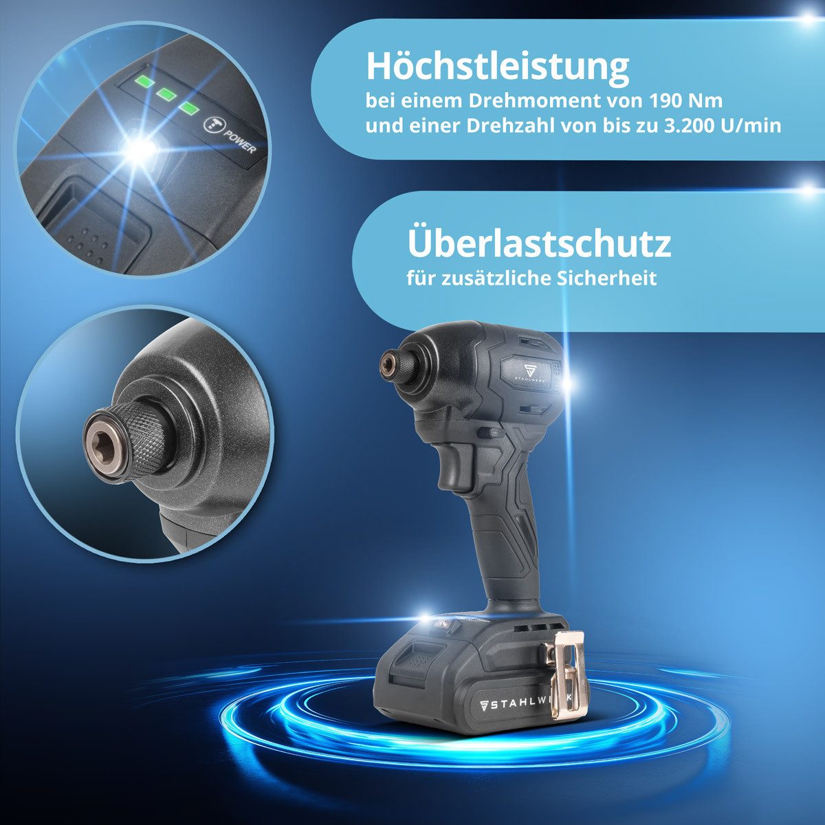 STAHLWERK Akku-Schlagschrauber 20 V Akku Drehschlagschrauber 190 Nm 3200 U/min Brushless-Technologie