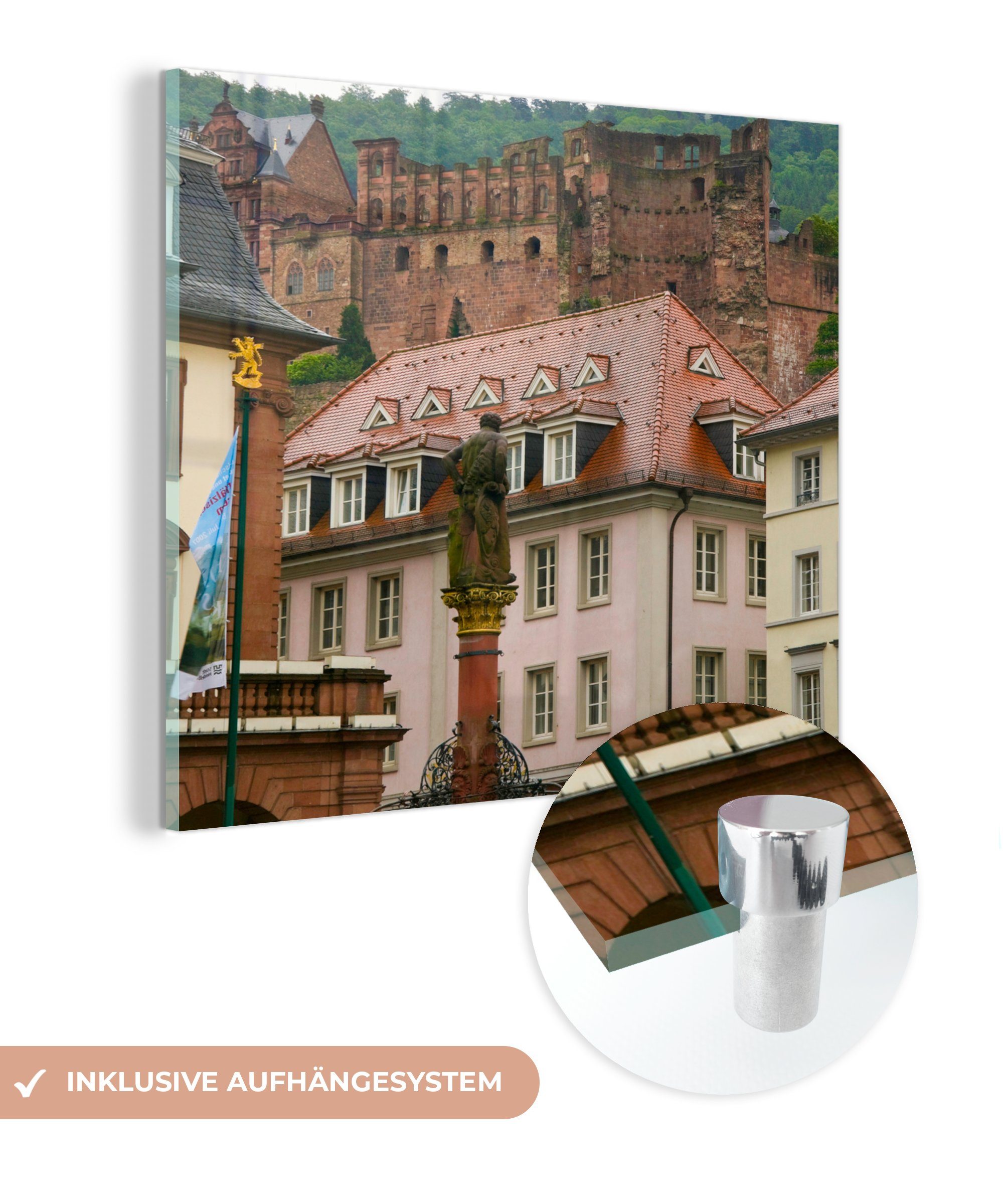 MuchoWow Acrylglasbild Alte Häuser vor dem Heidelberger Schloss, (1 St), Glasbilder - Bilder auf Glas Wandbild - Foto auf Glas - Wanddekoration