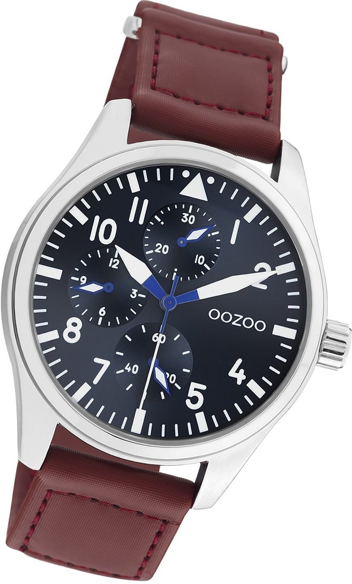 OOZOO Quarzuhr Oozoo Herren Armbanduhr Gehäuse, Timepieces, 42mm) rundes braun, (ca. Herrenuhr groß Lederarmband