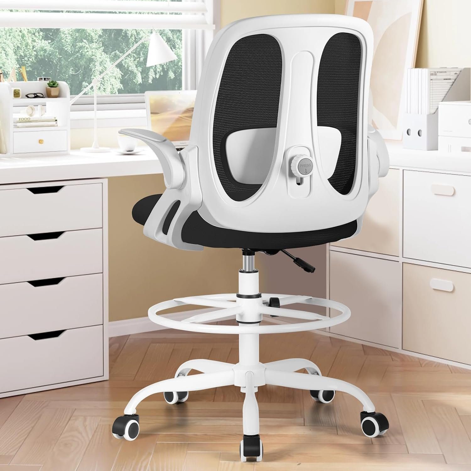 Razzor Bürostuhl (Bürostuhl mit mit Armlehnen Schreibtischstuhl Hochklappbaren Sitz), Ergonomisch Schreibtischstuhl verstellbarem ergonomisch: Bürostuhl