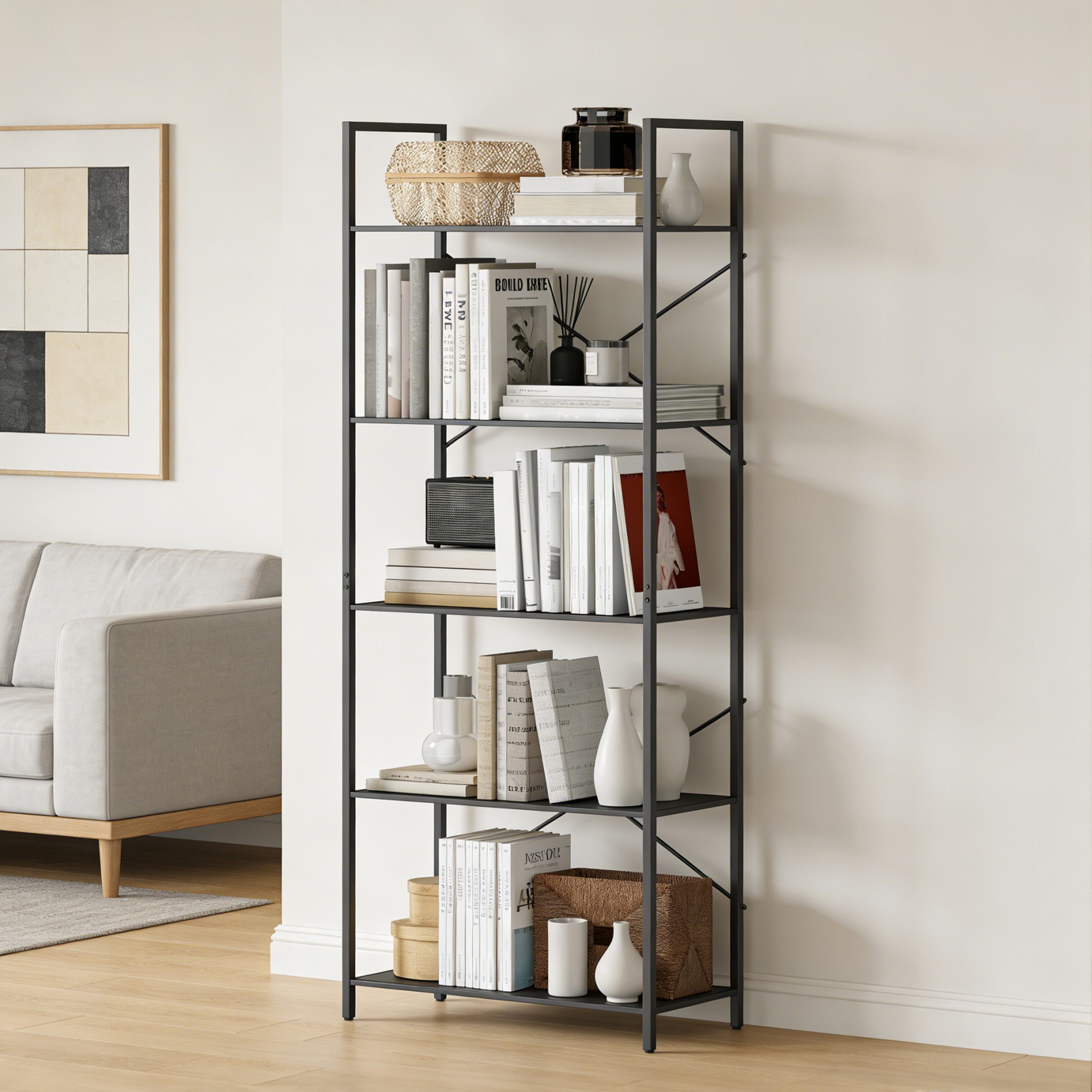 Wildhome Bücherregal Fünfstöckiges Metallregal im Vintage Industrie-Design, 60x30x170,5cm, 1-tlg., Pflanzenständer, Lagerregal, Ausstellungsregal & Küchenregal