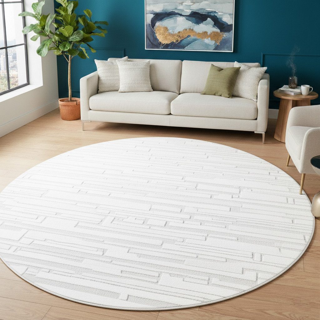 Vimoda Designteppich Stein Optik, 3D Motiv, Uni, Rund, Höhe: 11 mm, Boho Teppich, Creme, Dick& dicht, Wohnzimmer, Schlafzimmer