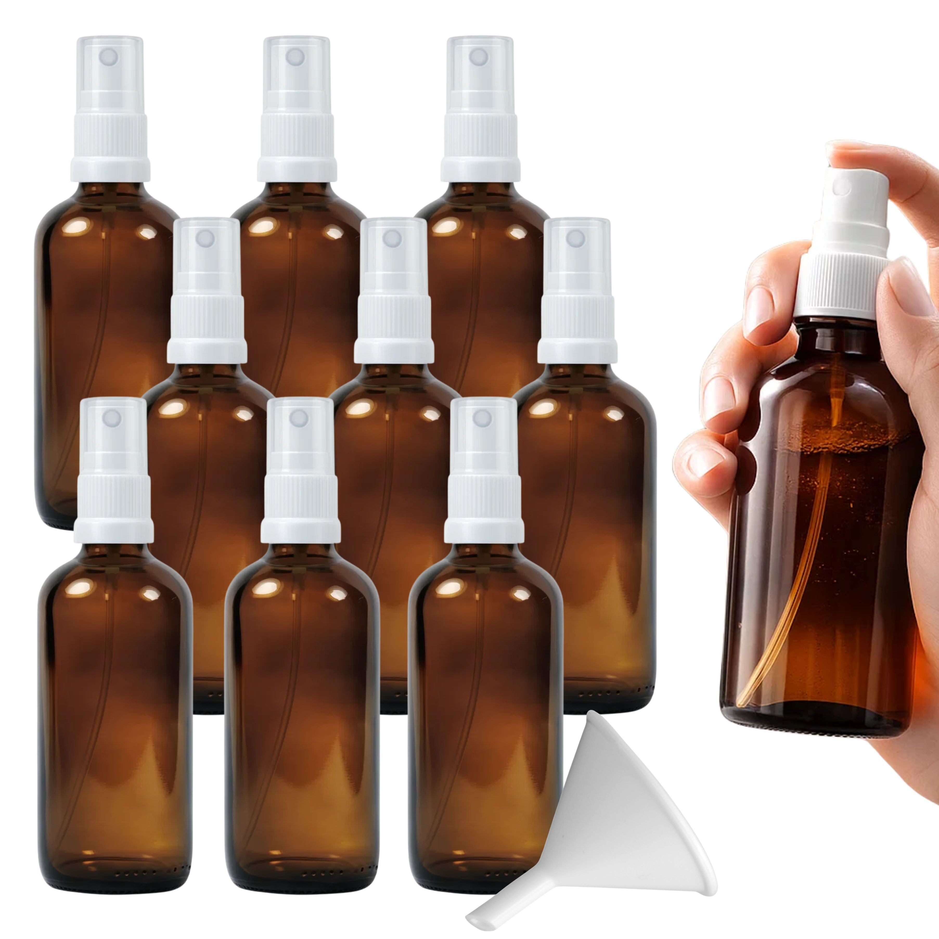 mikken Sprühflasche 100 ml braun - 10er Set Apothekerflaschen mit Zerstäuber & Trichter, (spar-set)