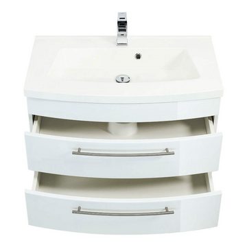 Lomadox Waschtisch-Set LUINO-02, (Spar-Set, 0-St), Hochglanz weiß 100 mit runder Front Waschplatz und LED Spiegel 100 cm