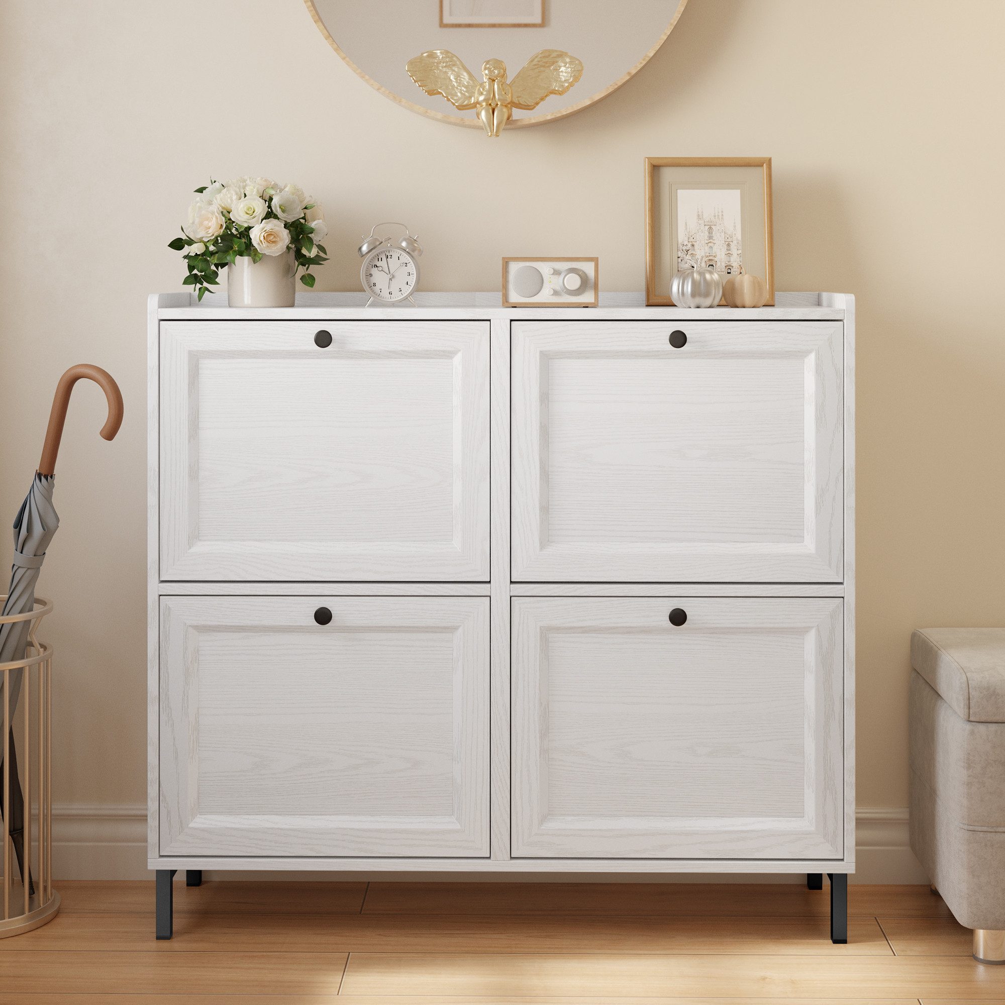 Bealife Schuhschrank mit 4 Klappen und eingezäunter Decke, Kapazität 16 Paa günstig online kaufen