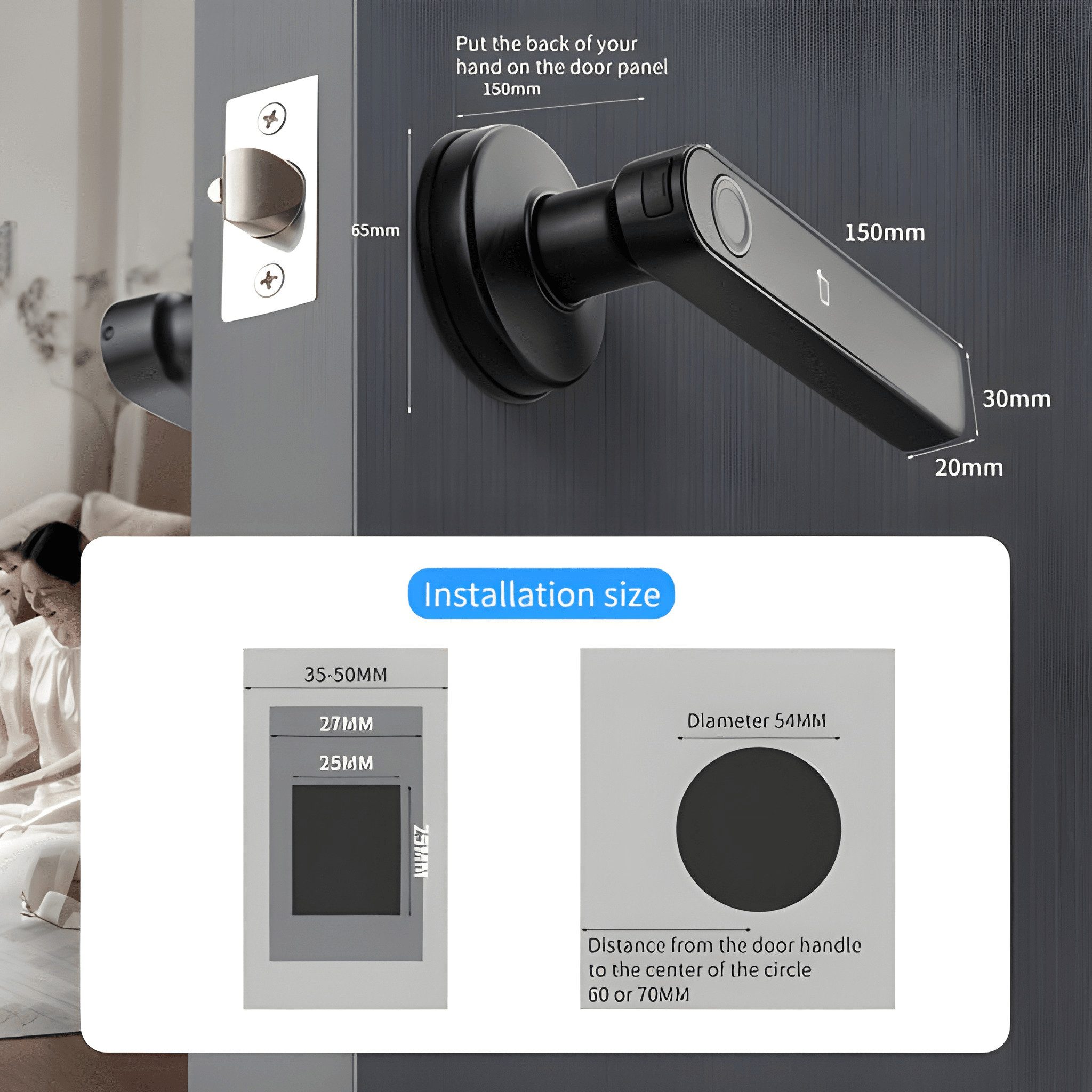 Tuya Türschlossantrieb BLE Fingerabdruck-Türschloss digitales elektronisches Schloss, App-Steuerung via Bluetooth, Tastatur zur Eingabe von PIN-Codes – Bild 4 von 5