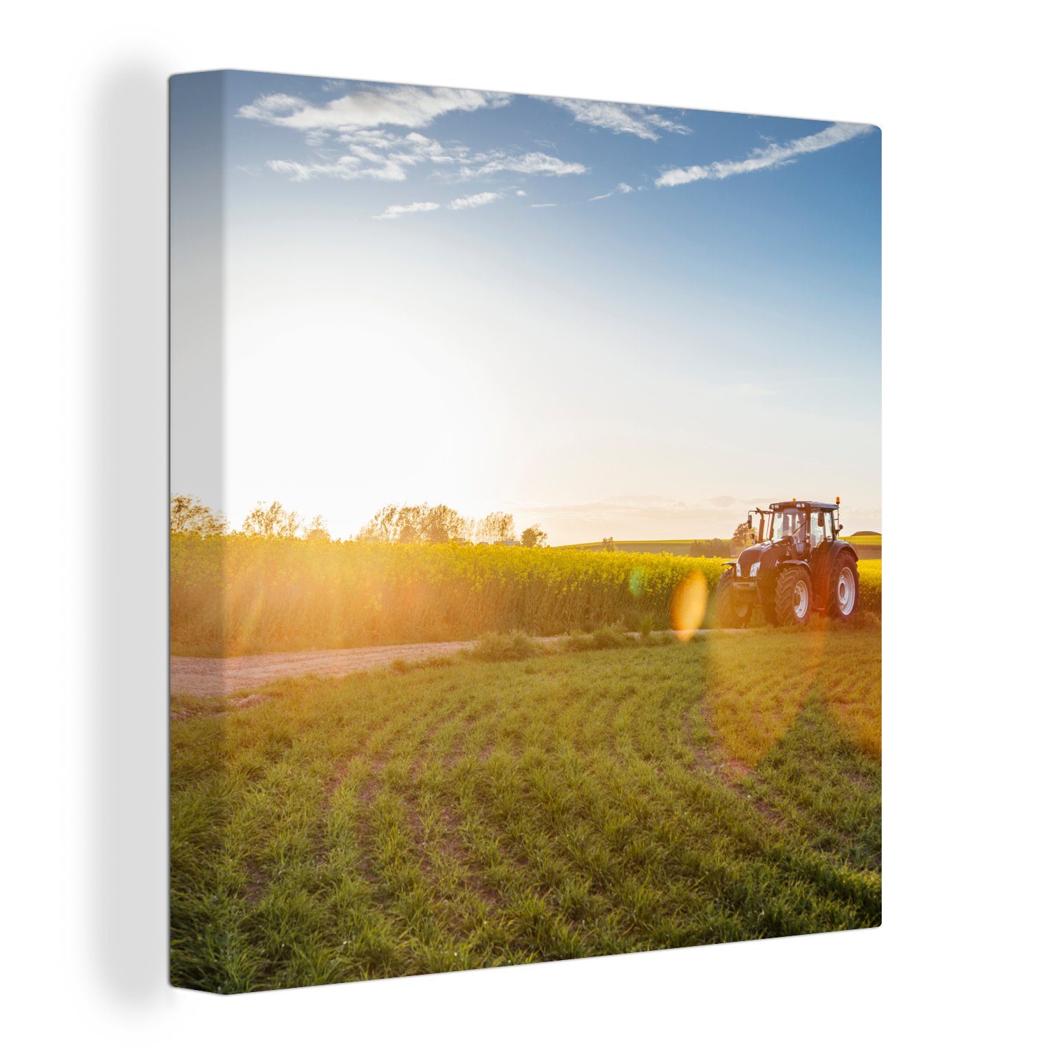 OneMillionCanvasses® Leinwandbild Traktor - Gras - Sonnenuntergang, (1 St), Leinwand Bilder für Wohnzimmer Schlafzimmer