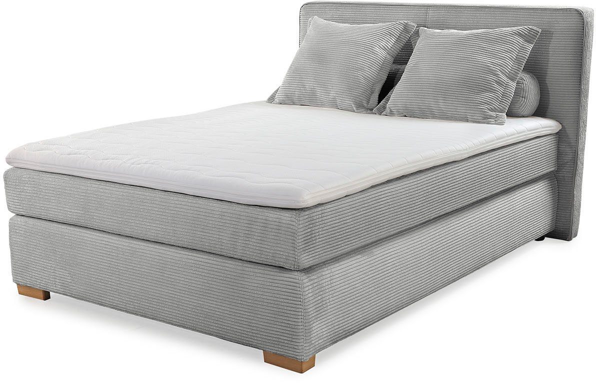 Jockenhöfer Gruppe Boxspringbett Romy erhältlich in 140 & 180cm Breite, Cordstoff, 7-Zonen-TTFK-Matratze, KS-Topper, Echtholzfüße