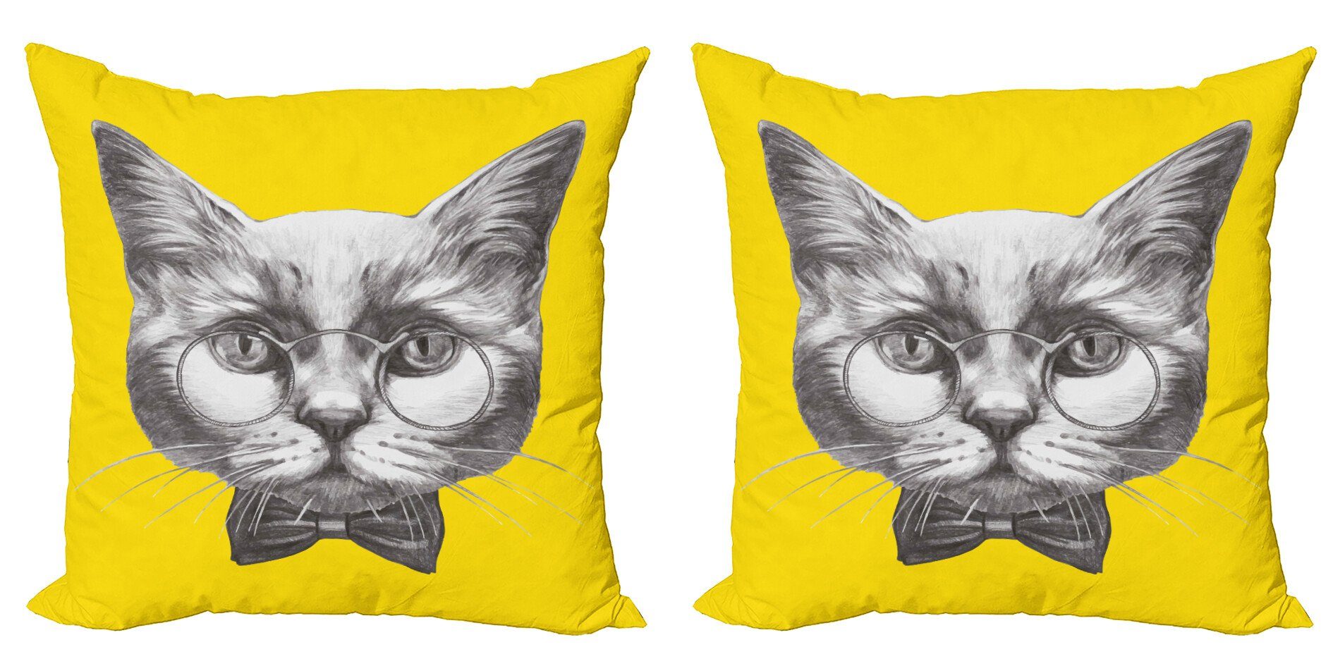 Kissenbezüge Modern Accent Doppelseitiger Digitaldruck, Abakuhaus (2 Stück), Tier Katze Brille Fliege