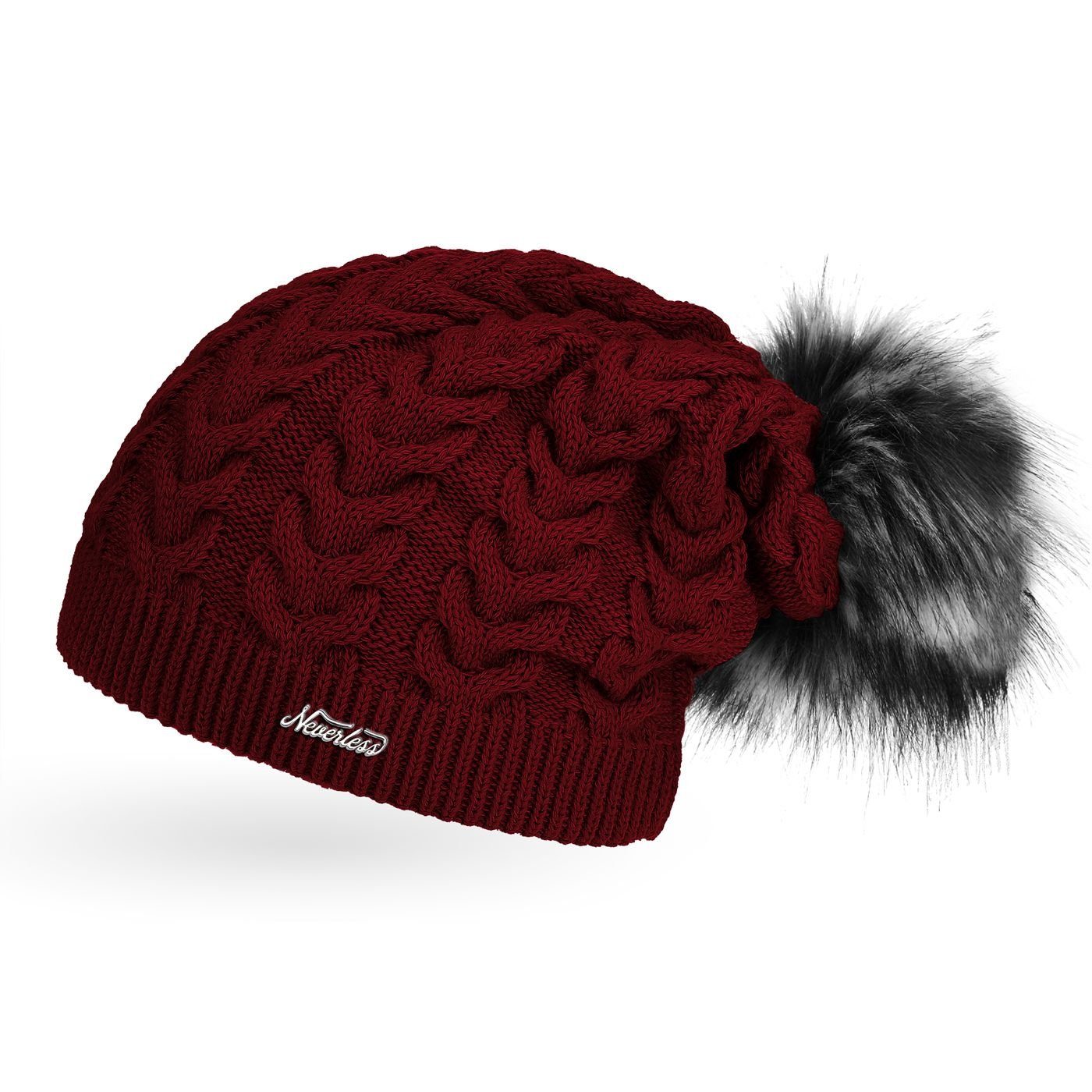 Neverless Bommelmütze coole Damen Strickmütze Strick-Beanie gefüttert Fell- günstig online kaufen