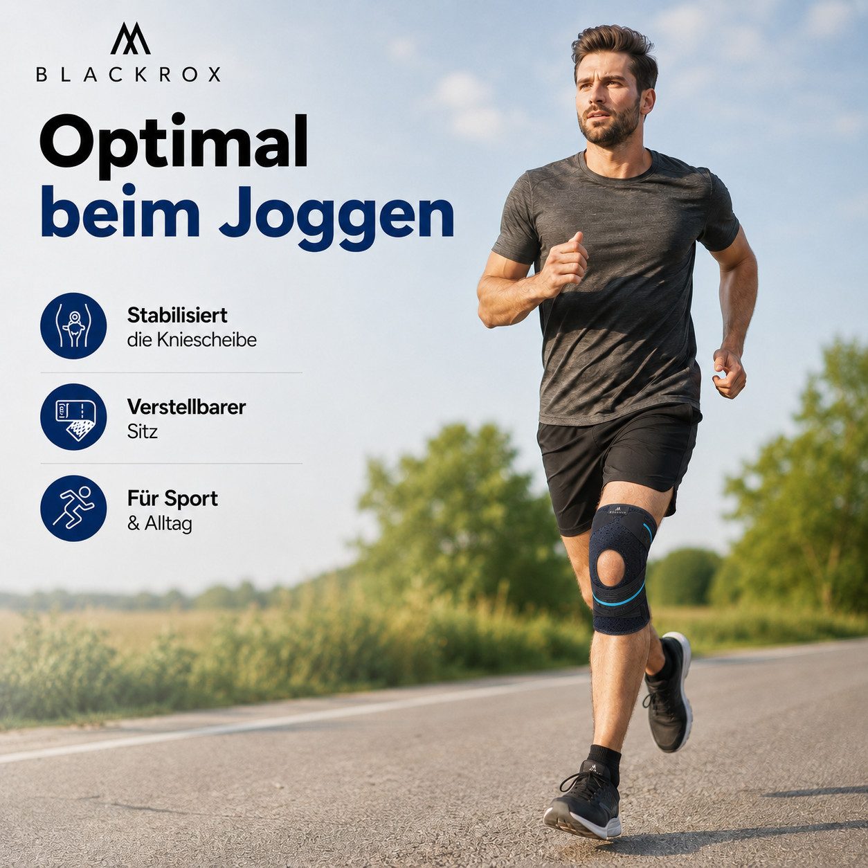 BLACKROX Kniebandage mit Silikonring [Vergleichssieger 2026] GENUSHOCK, Damen & Herren