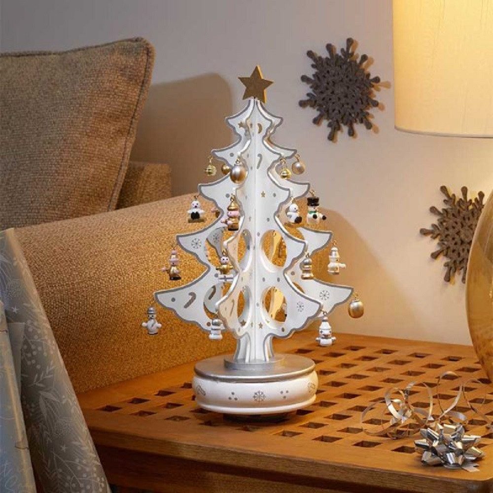 THREE KINGS Weihnachtsfigur Musical! Spinning! DécoTree silber / weiß - Weihnachtsbaum 35 cm (1 St)