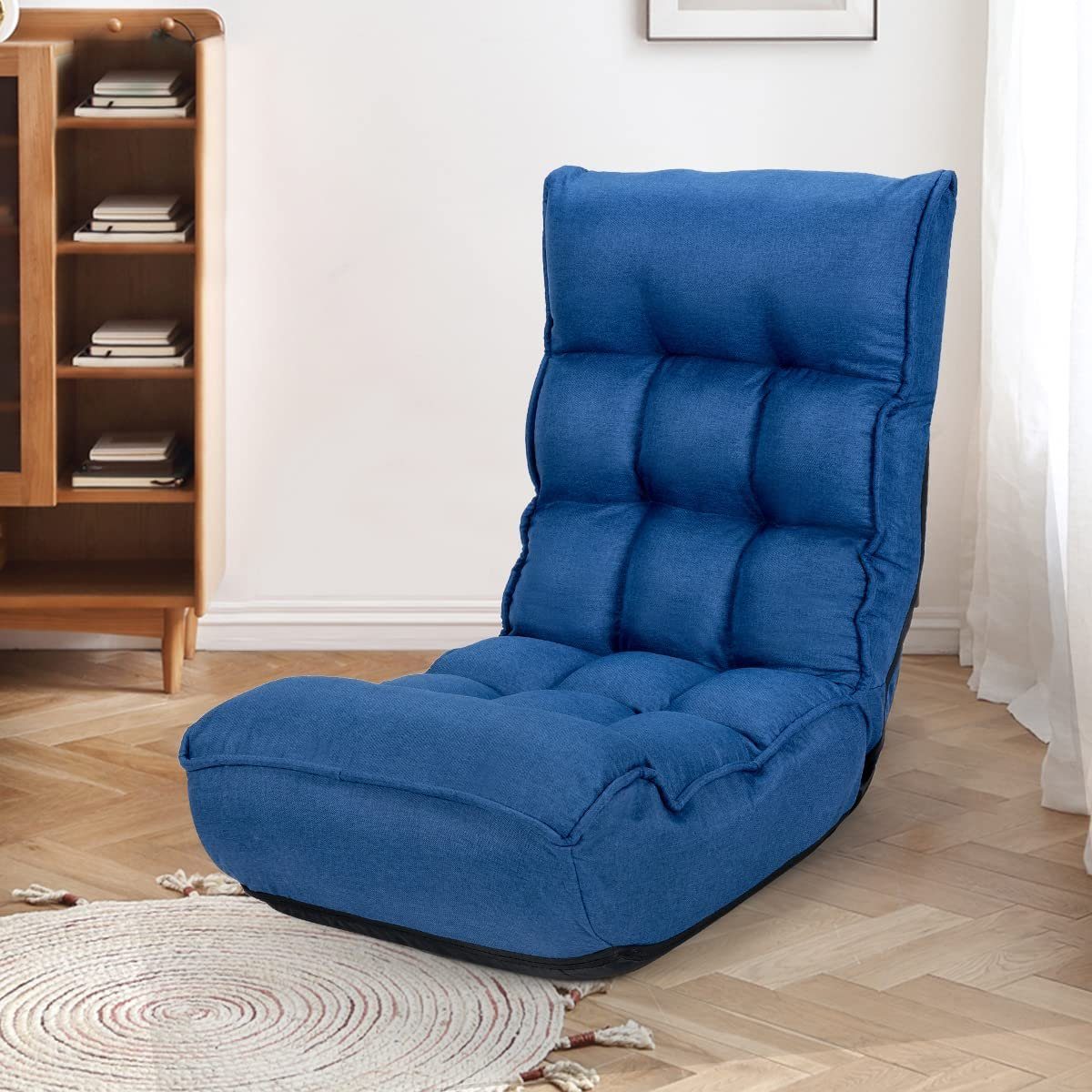 KOMFOTTEU Klappstuhl Faltbarer Bodenstuhl, mit verstellbarem Kopf, mit verstellbarer Rückenlehne blau
