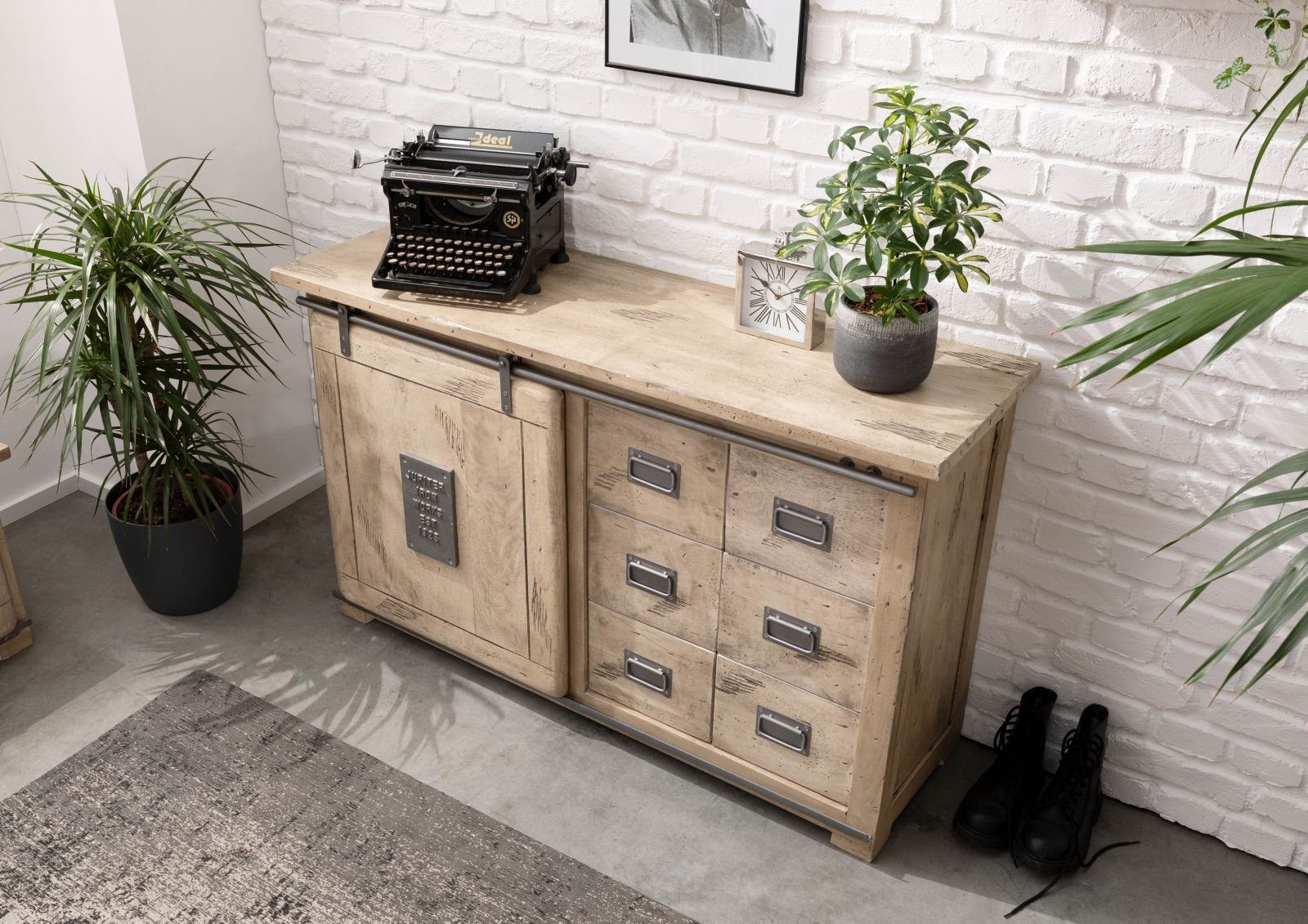 Massivmoebel24 Sideboard (Sideboard Mango 140x45x85 whitewash günstig online kaufen