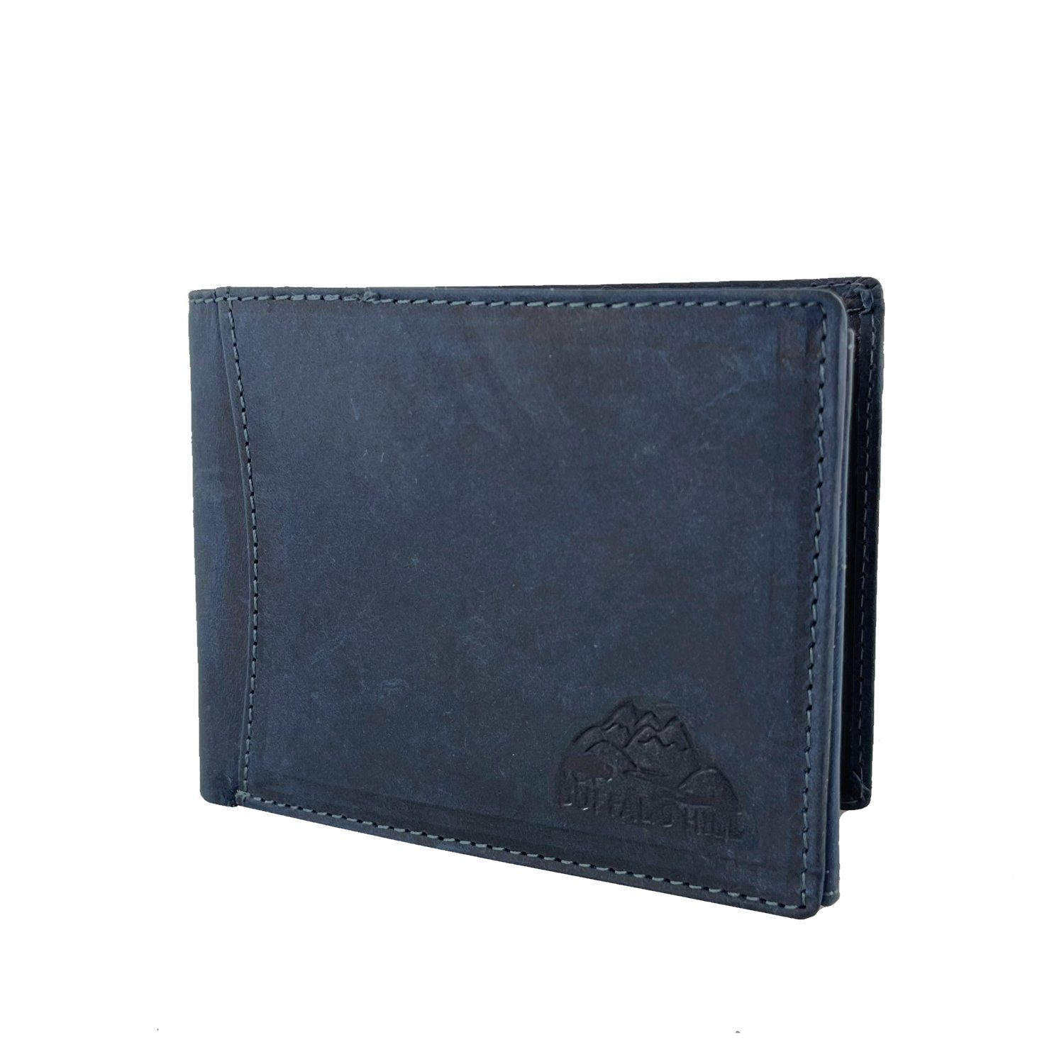 L&B Geldbörse Büffelleder Portemonnaie, Wallet Querformat im 8 Kartenfächern RFID-Schutz, Blau integrierter mit elegantes in