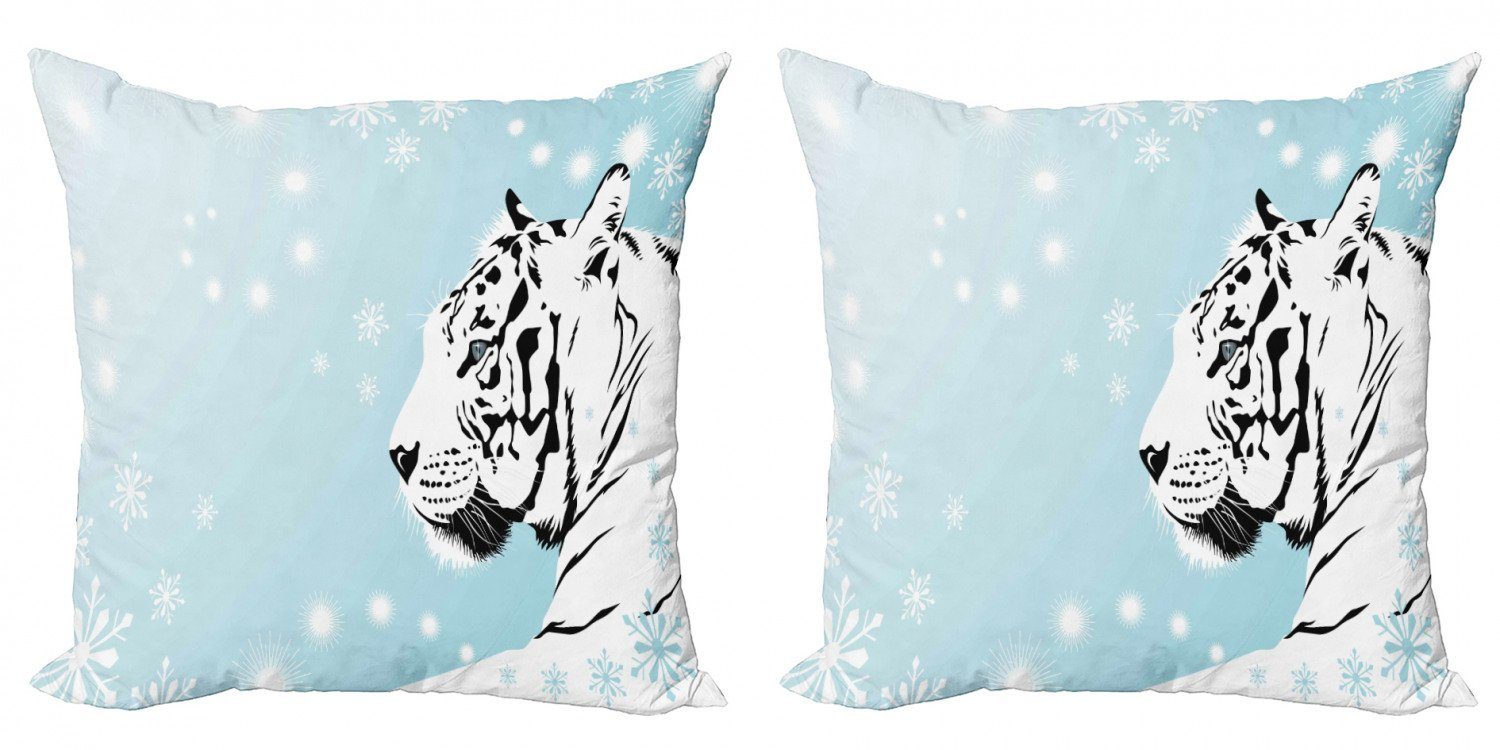 Kissenbezüge Modern Accent Doppelseitiger Digitaldruck, Abakuhaus (2 Stück), Tiger Weiß Tier auf Snowy Land