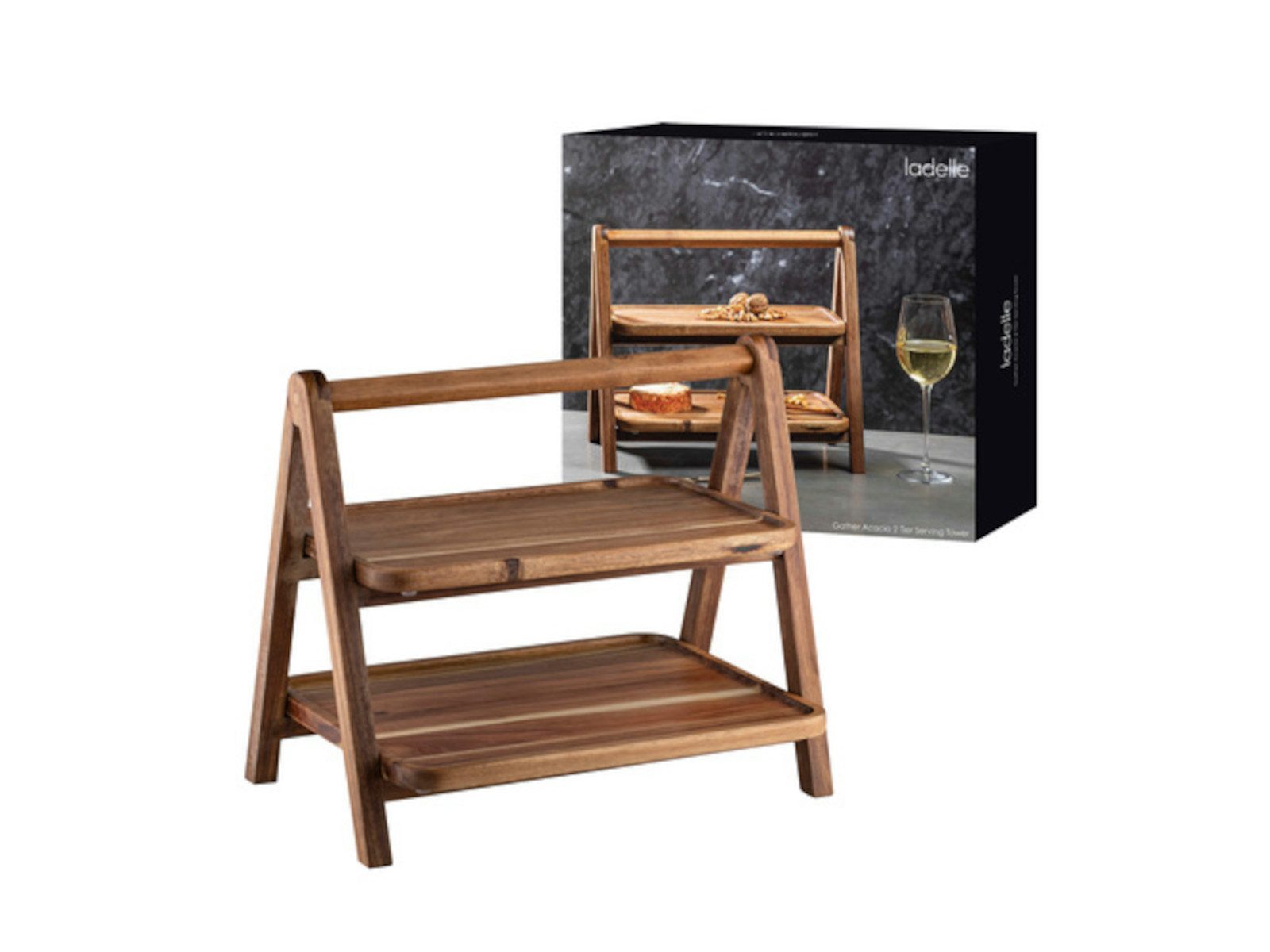 Ladelle Etagere GATHER Servierturm akazie 2-etagig, Akazienholz, (Serviertürme), Gather Acacia 2 Tier Serving Tower 40x22x35cm