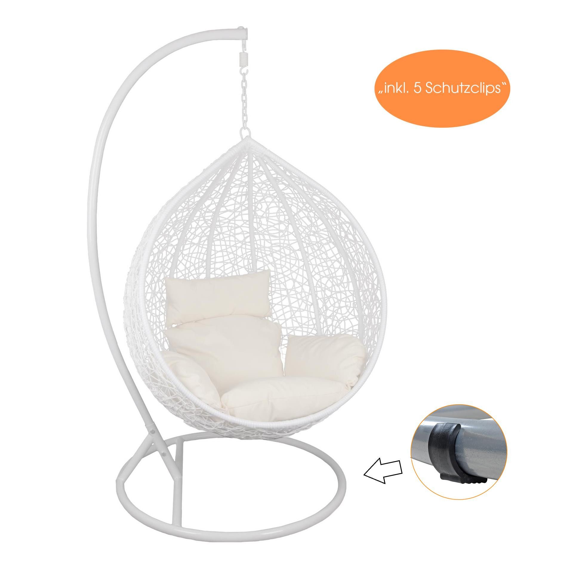 ESTEXO Hängesessel mit Gestell Rattan Korb Hängekorb Polyrattan Gartensessel Weiß