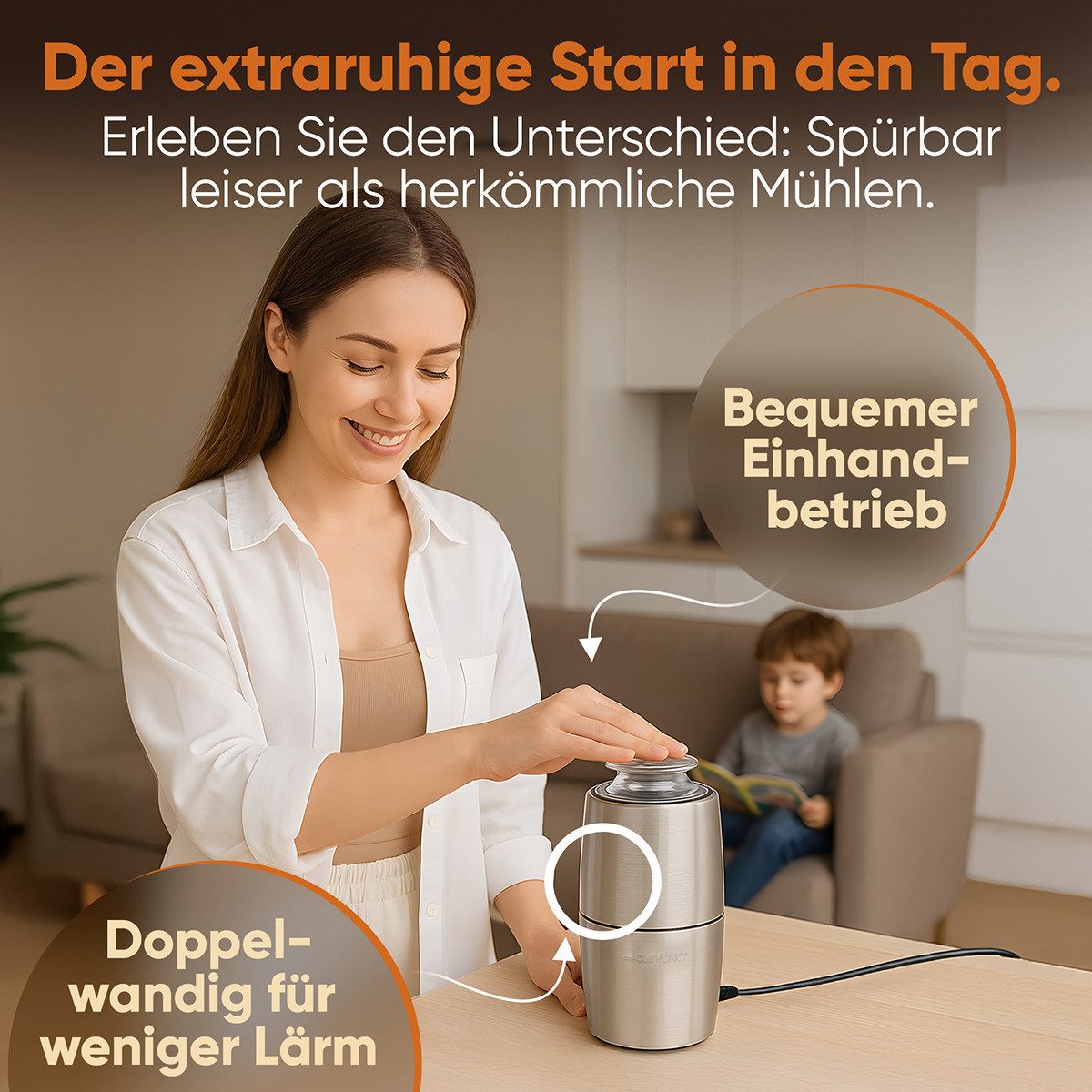 CLATRONIC Kaffeemühle KSW 3807, Kaffeemühle elektrisch, für 60g Kaffeebohnen