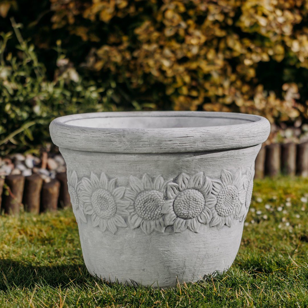 gartendekoparadies.de Pflanzkübel Blumentopf Motiv Sonnenblume, Größe XL, Pflanzgefäß, H 35 cm, 29 Liter, Frostsicher