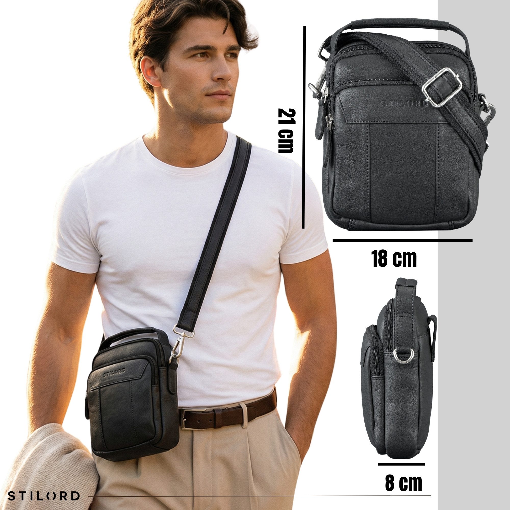 STILORD Schultertasche "Nomad" Modische Umhängetasche Herren Leder Klein