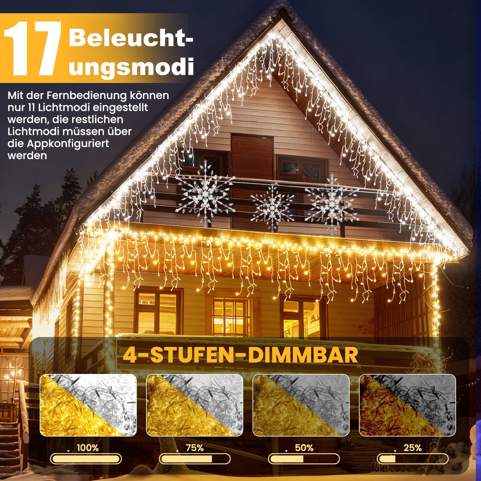 Circlio LED-Lichtervorhang 5-45m LED Eiszapfen-Lichterkette Außen mit App, Timer & Fernbedienung, 17 Modi, Musikmodus, Timer, IP65, Warmweiß/Kaltweiß/Bunt – Bild 2 von 5