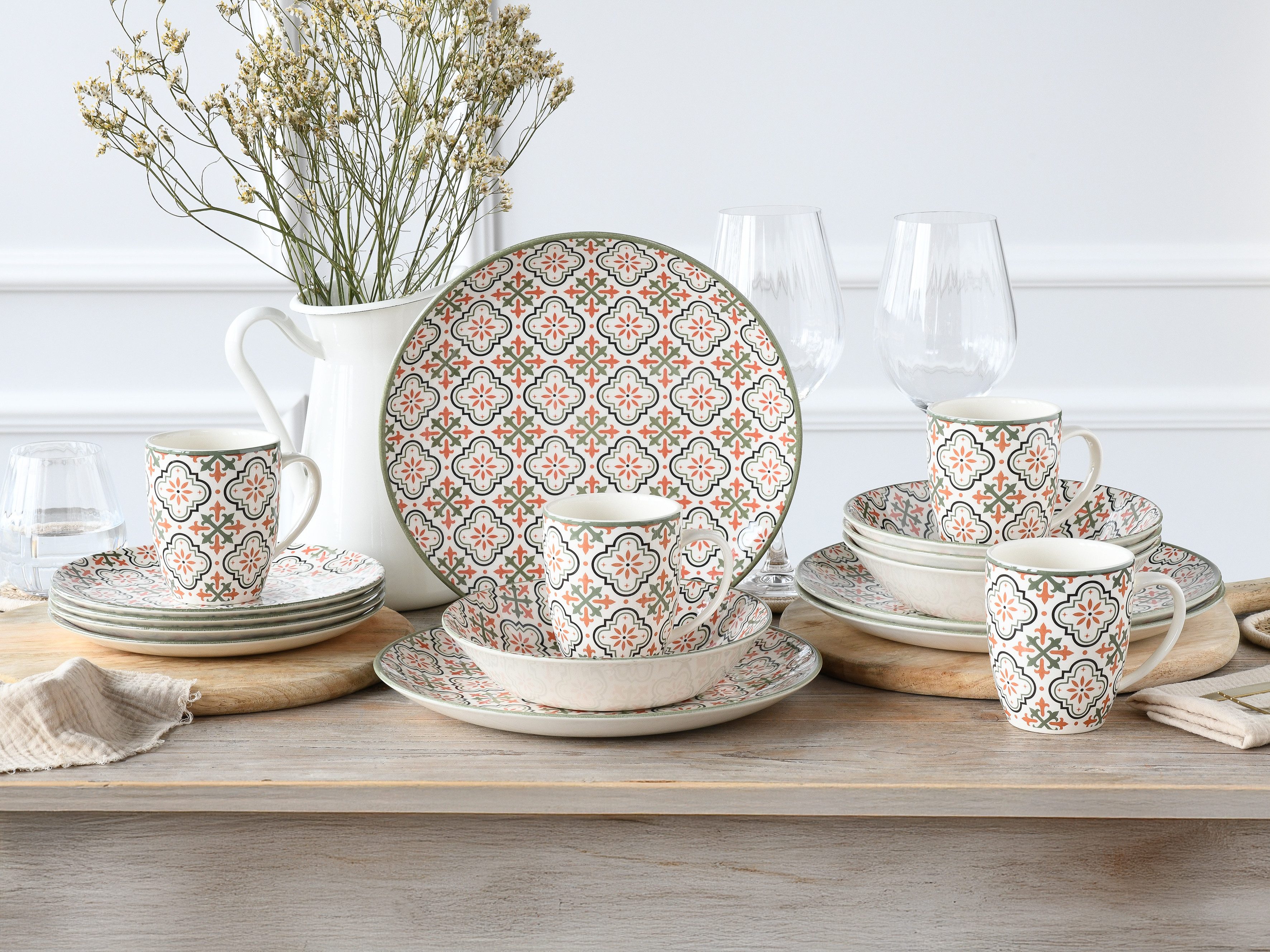 CreaTable Kombiservice Rumi (16-tlg), 4 Personen, Steingut, orientalisch mediterraner Stil