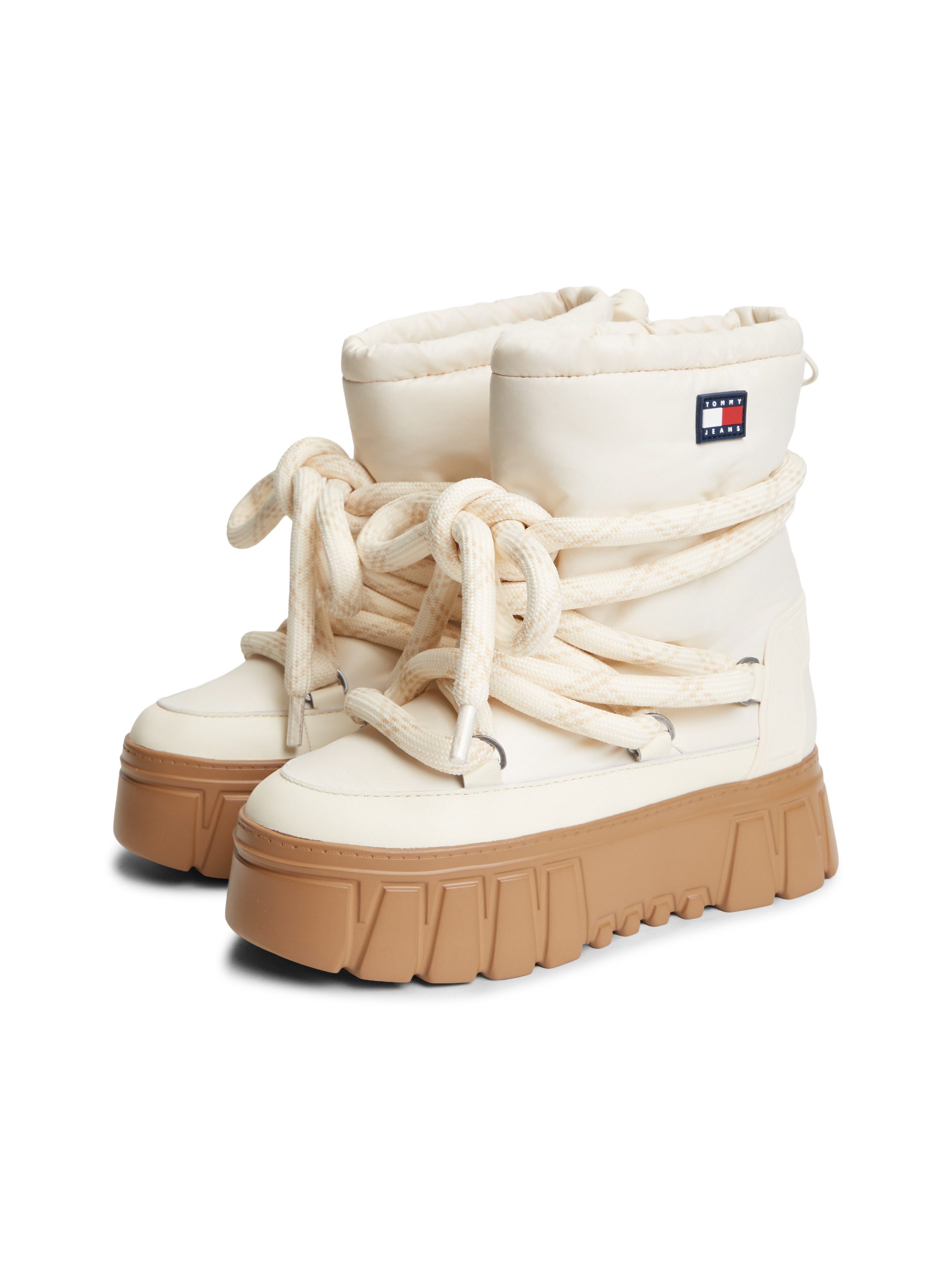 Tommy Jeans TJW PLATFORM NYLON SNOWBOOT WL Snowboots Plateau, Schnürboots mit aufgesetzer Schnürung