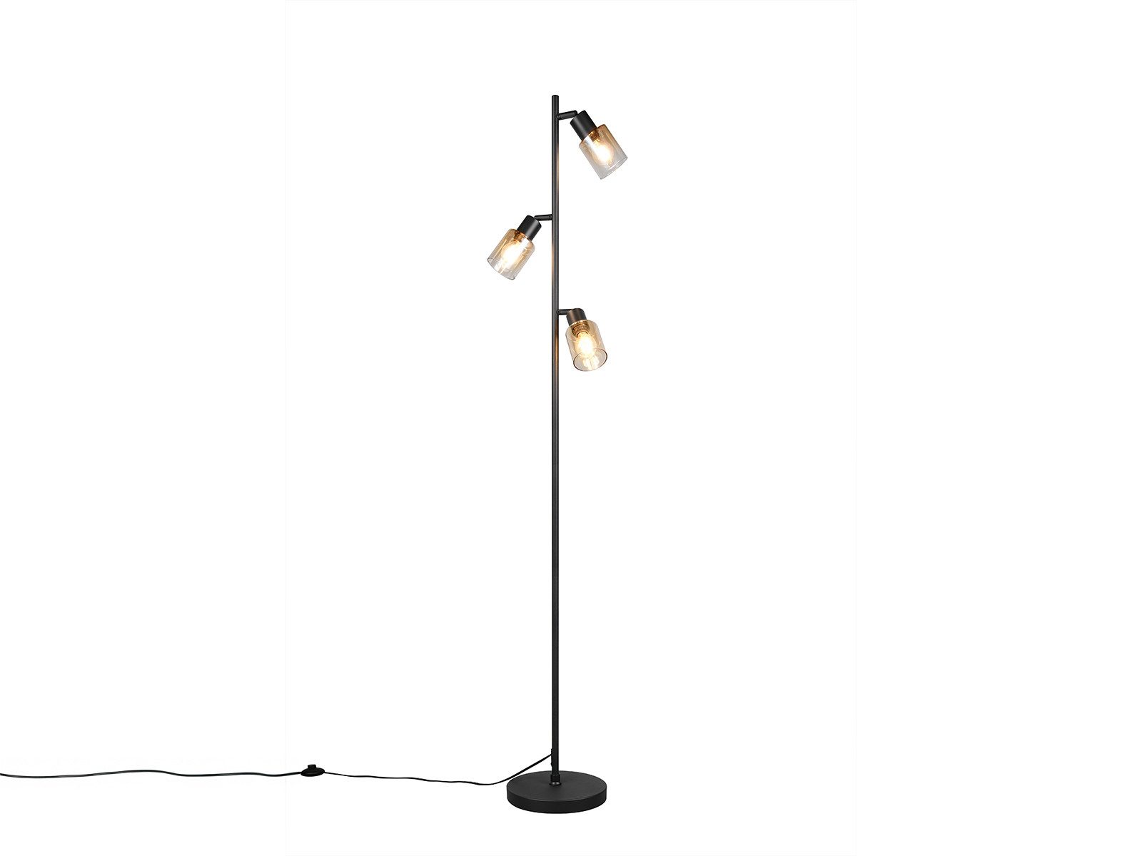 Reality Leuchten LED Stehlampe mit 3 schwenkbaren Glas Spots Höhe 154cm, Dimmfunktion, LED wechselbar, Warmweiß, Wohnzimmer Stehleuchte mit Strahlern Amberfarbig inkl. Leuchtmitteln