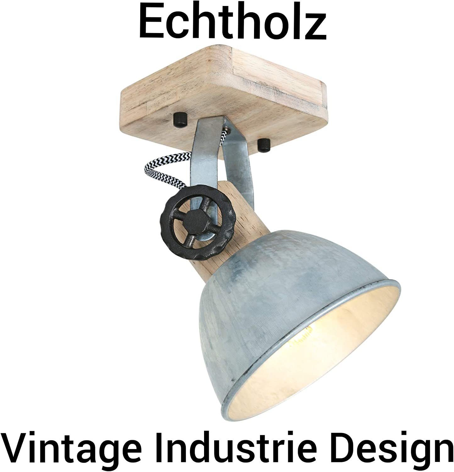 Vintage wechselbar, & Lichthandel 7W Warmweiß, Retro Industrie 7968Nickel Design, Metall LED, Vintage Holz LED Gemütliche Lampenschirme Deckenlampe Schwenkbare Deckenleuchte moderne incl. LED Anwendungsbereiche, Vielfältige Rustikal Atmosphäre, Hoch