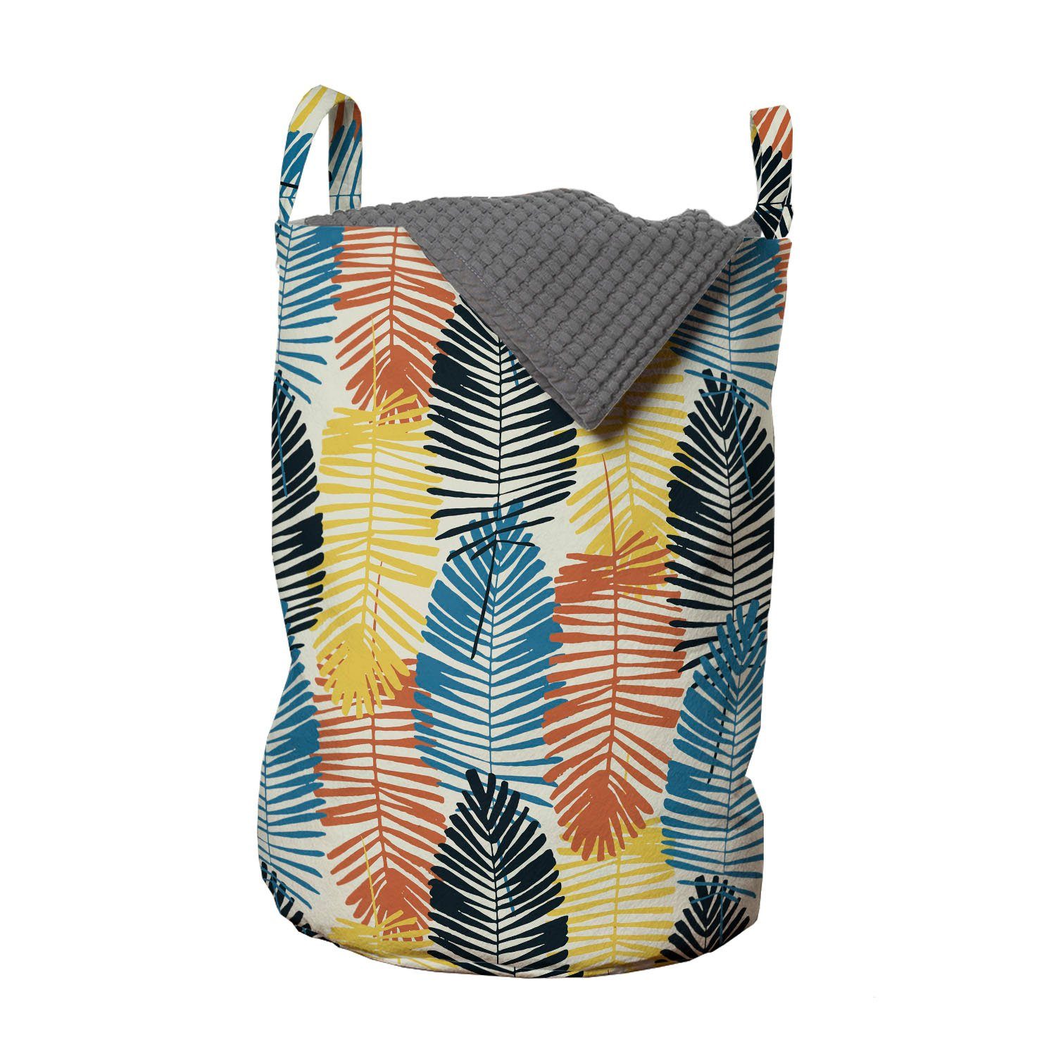 Abakuhaus Wäschesäckchen Wäschekorb mit Griffen Kordelzugverschluss für Waschsalons, Tropisch Doodle Jungle Palmblätter