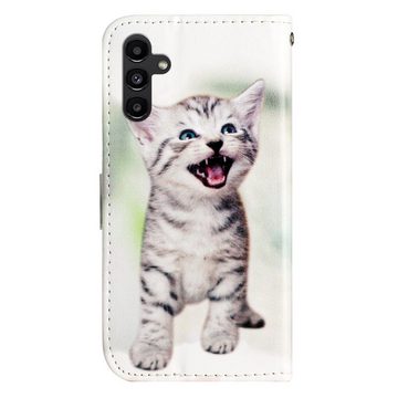 CLM-Tech Handytasche für Samsung Galaxy A25 5G Hülle Tasche aus Kunstleder Klapphülle (fröhliche Katze, Handyhülle Wallet Flip Case Cover Etui), Schutzhülle mit Standfunktion, Kartenfächer, und Magnetverschluss