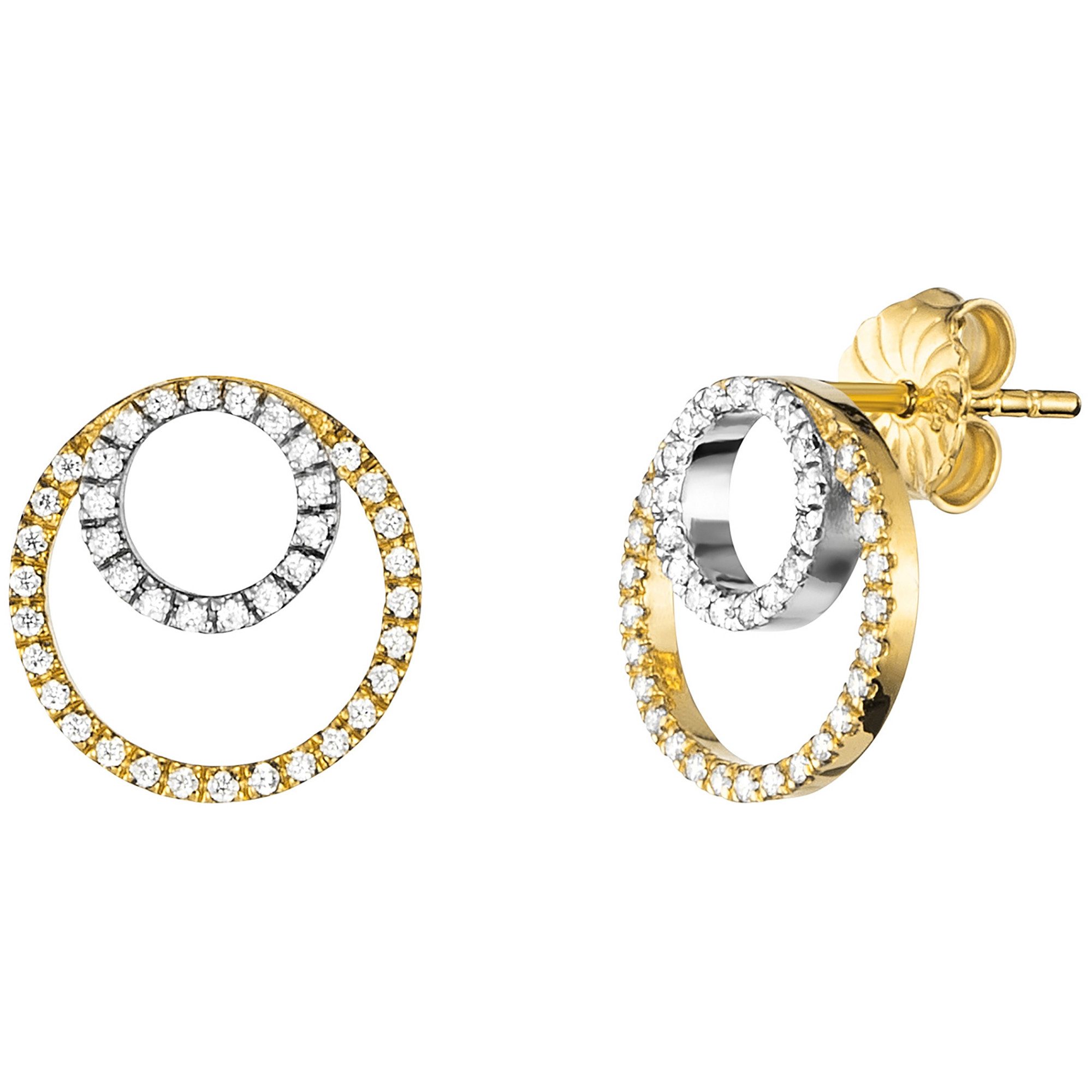 Julie Julsen Paar Ohrstecker 925/- Sterling Silber rhodiniert/vergoldet rund 80 Zirkonia