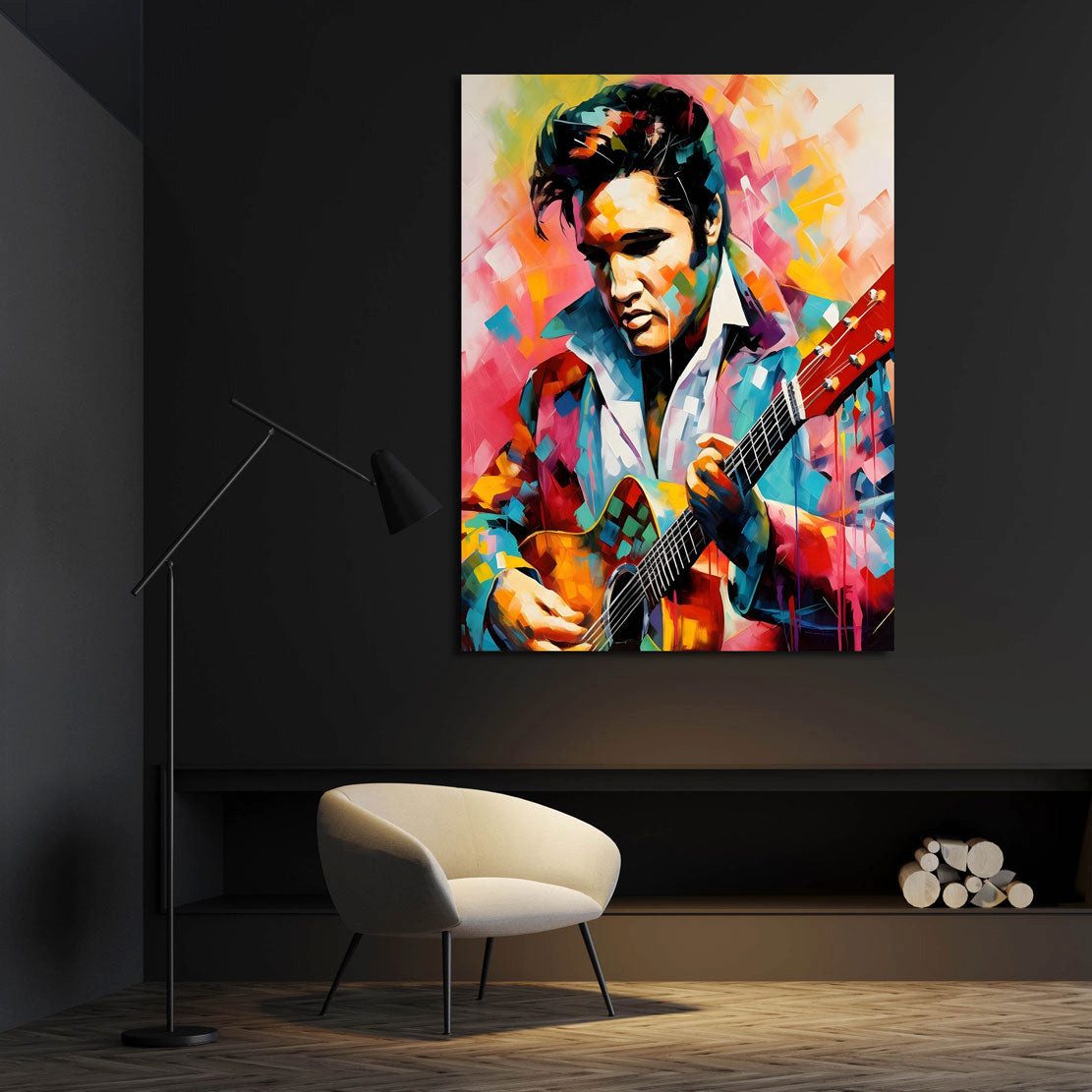 Artedinoi Leinwandbild Rock Legende Gitarre Porträt Pop Art Leinwandbild Kunstdruck XL Deko, Rock-Legende mit Gitarre