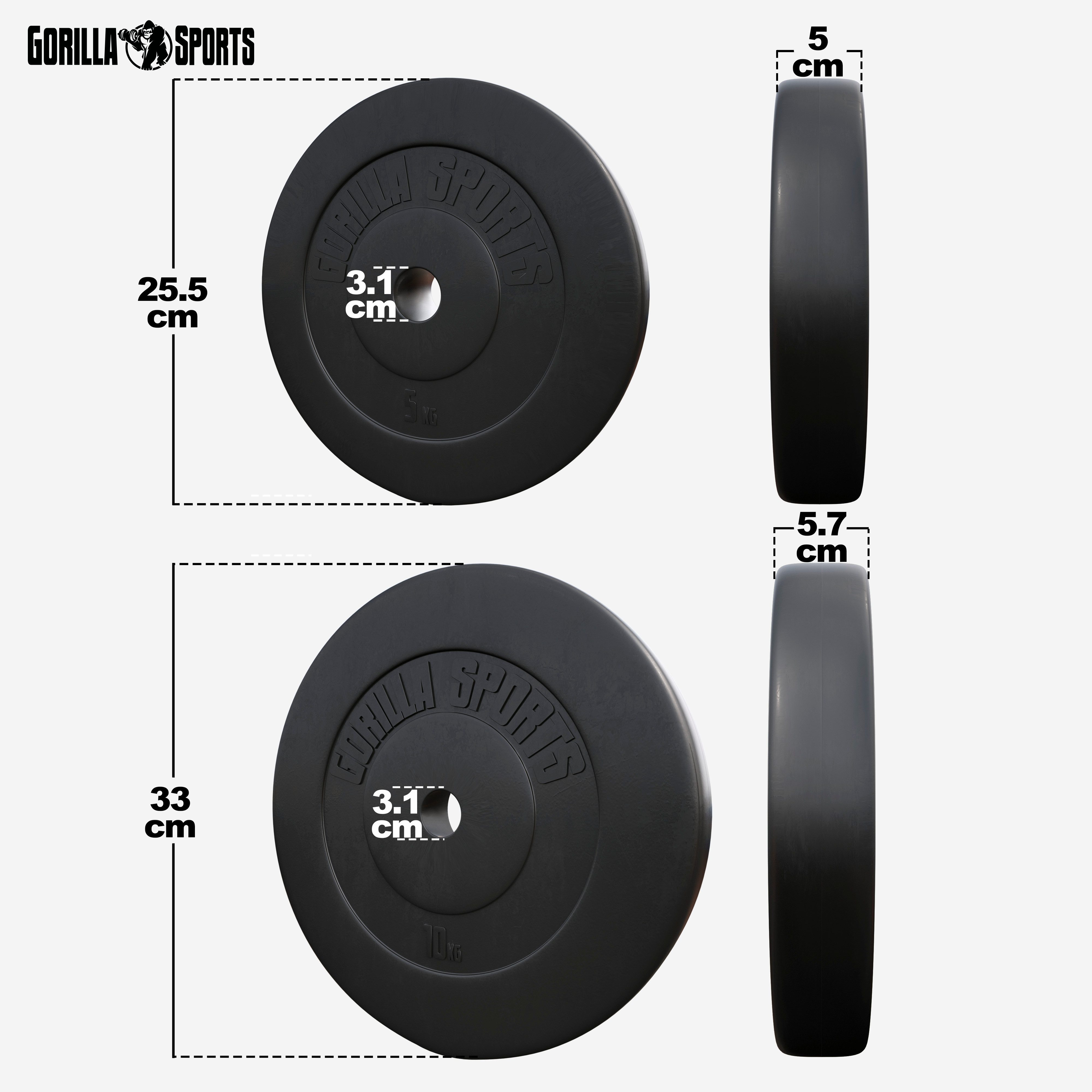 GORILLA SPORTS Hantelscheiben Einzeln/Set, 1,25 - 30kg, Gewichtsscheiben, 30mm Bohrung, Kunststoff