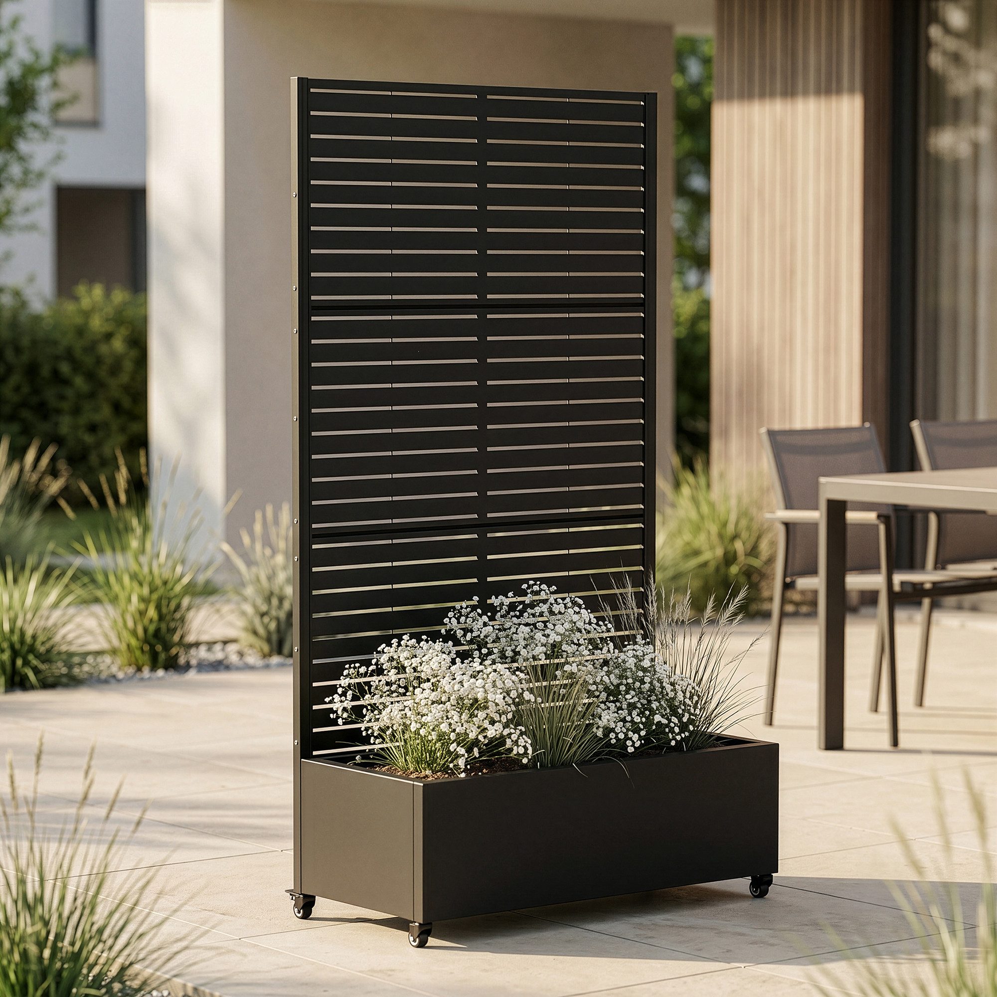 casa.pro Blumenkasten, »Nodepp« mit Sichtschutz 4 Rollen 190x82x38 cm Stahl Schwarz