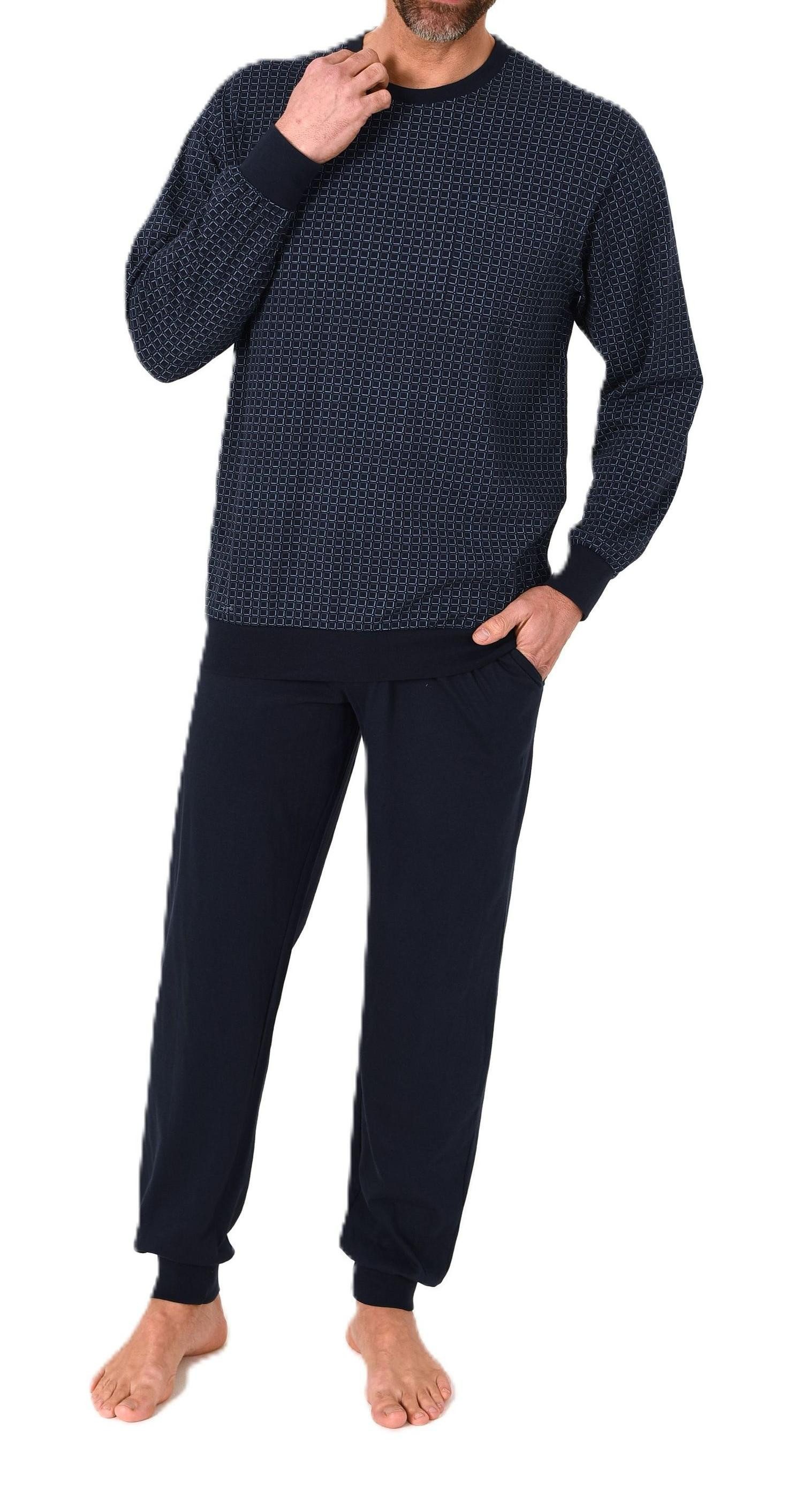 Pyjama Normann Herren Schlafanzug mit Bündchen Pyjama aus 100 % Baumwolle
